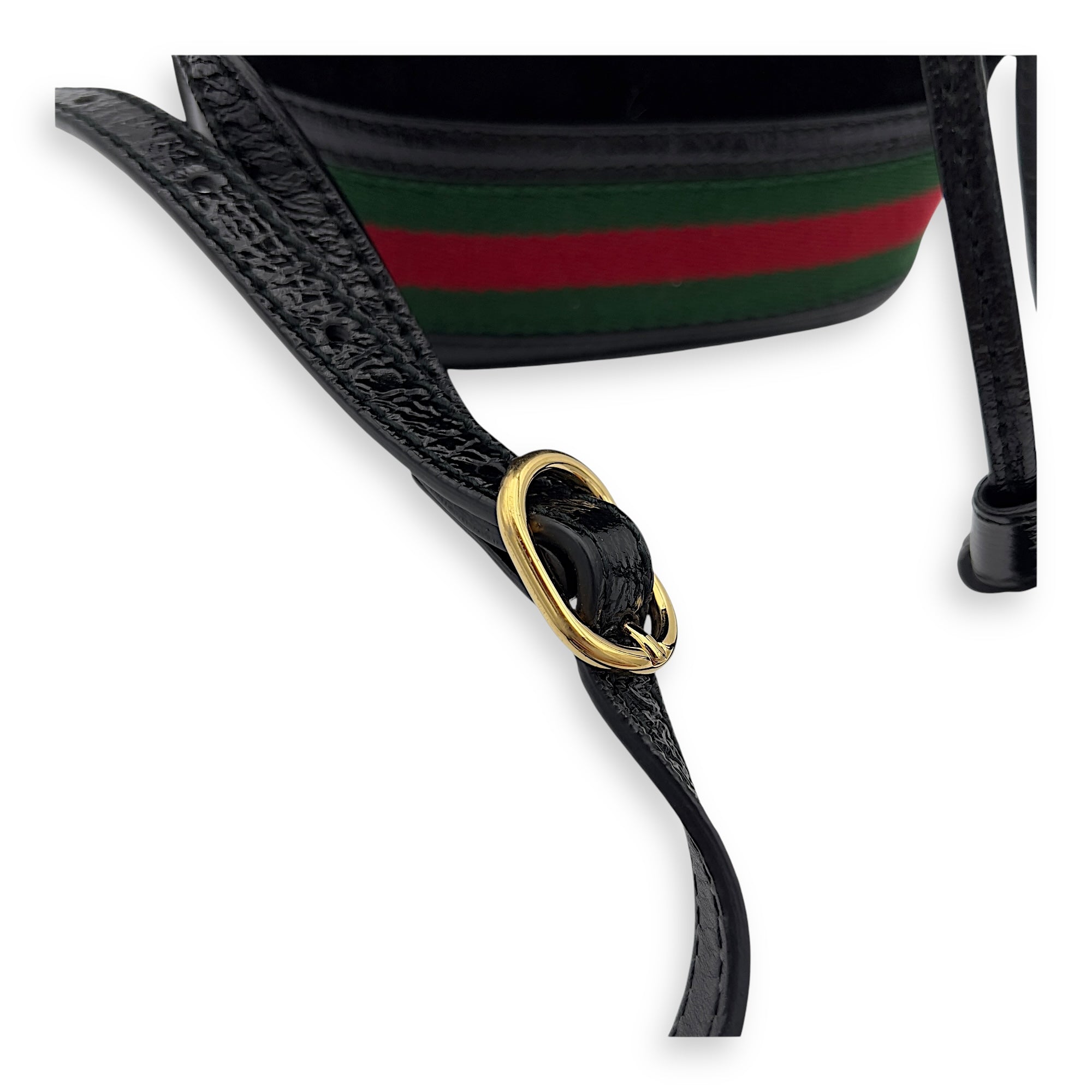 Ophidia Black Bucket Bag in Suede Leather, Gold hardware