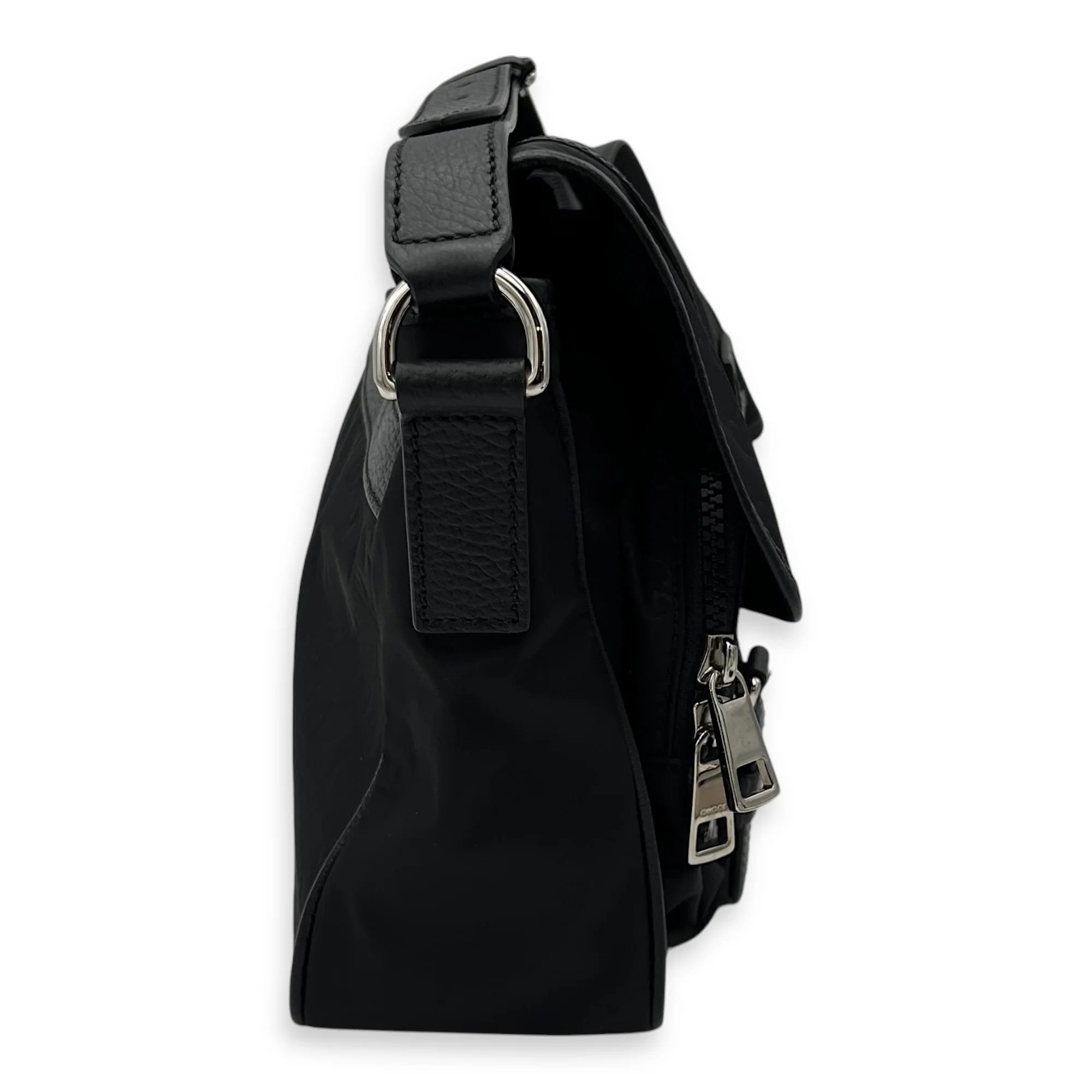 GG Crossbody Bag Black in Nylon, Silver hardware