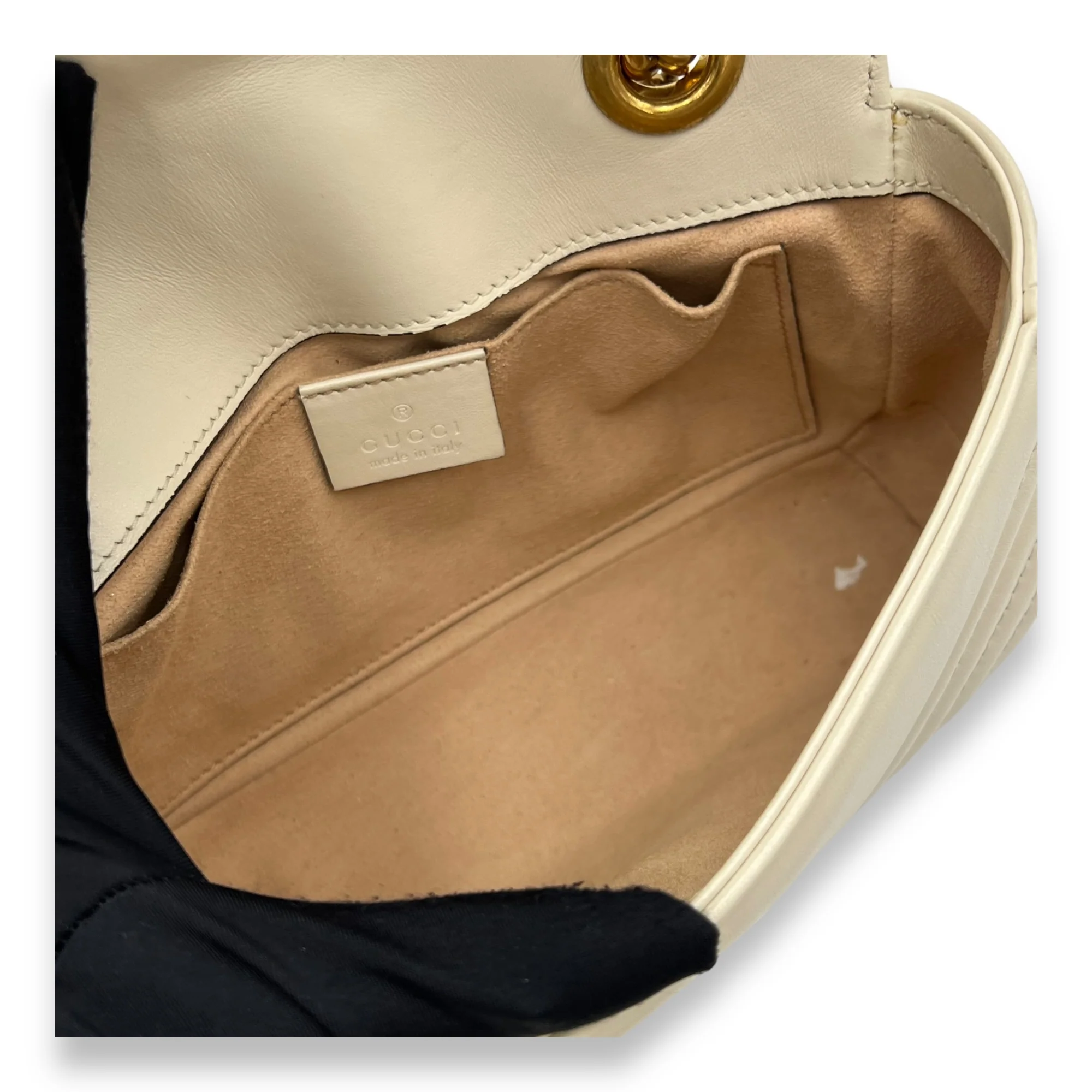 GG Marmont Shoulder Bag Mini White in Calfskin , Brushed Gold Hardware