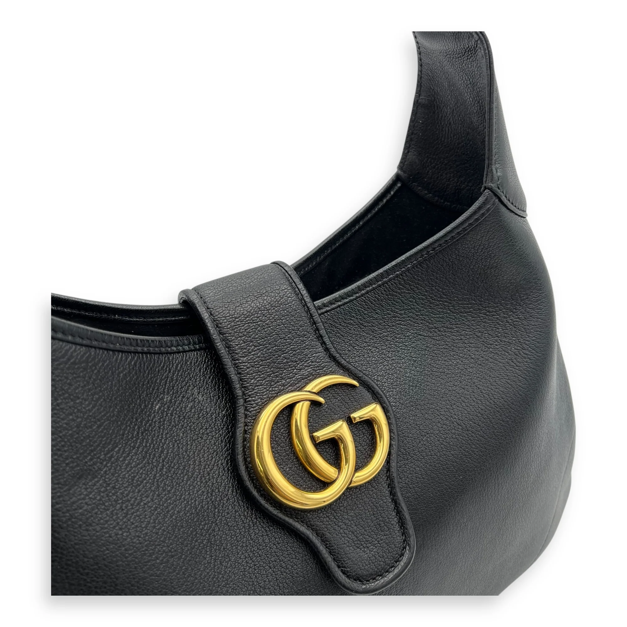 Aphrodite Shoulder Bag Medium Black in Calfskin, Gold hardware