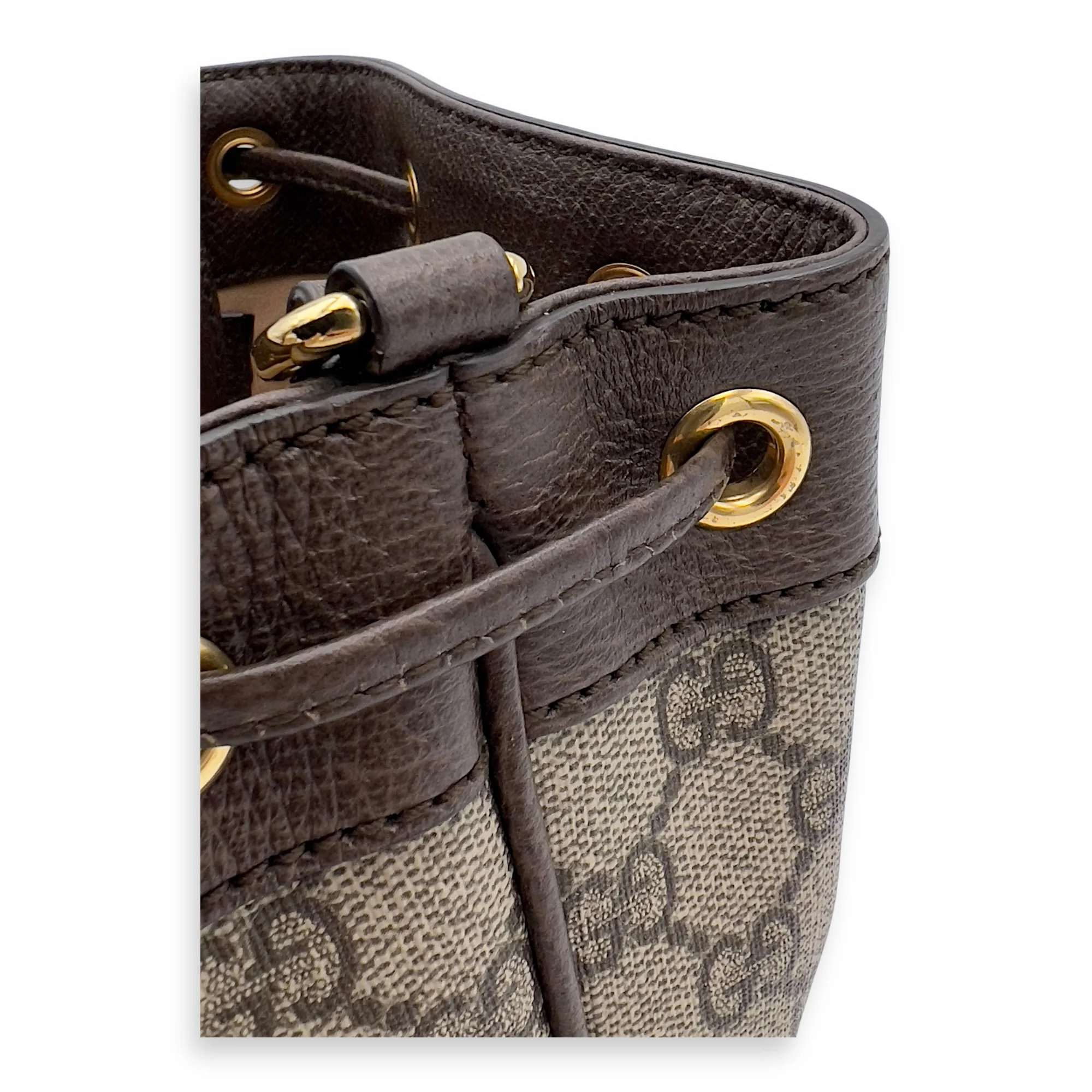 Ophidia Bucket Bag Brown in Coated Canvas, Gold hardware