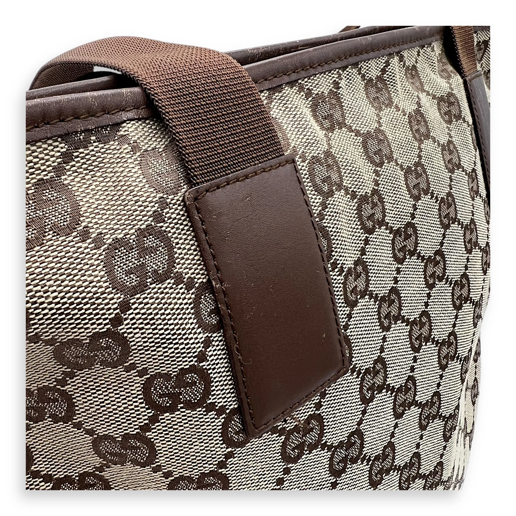 Vintage Tote Bag Brown in Coated Canvas, Silver hardware