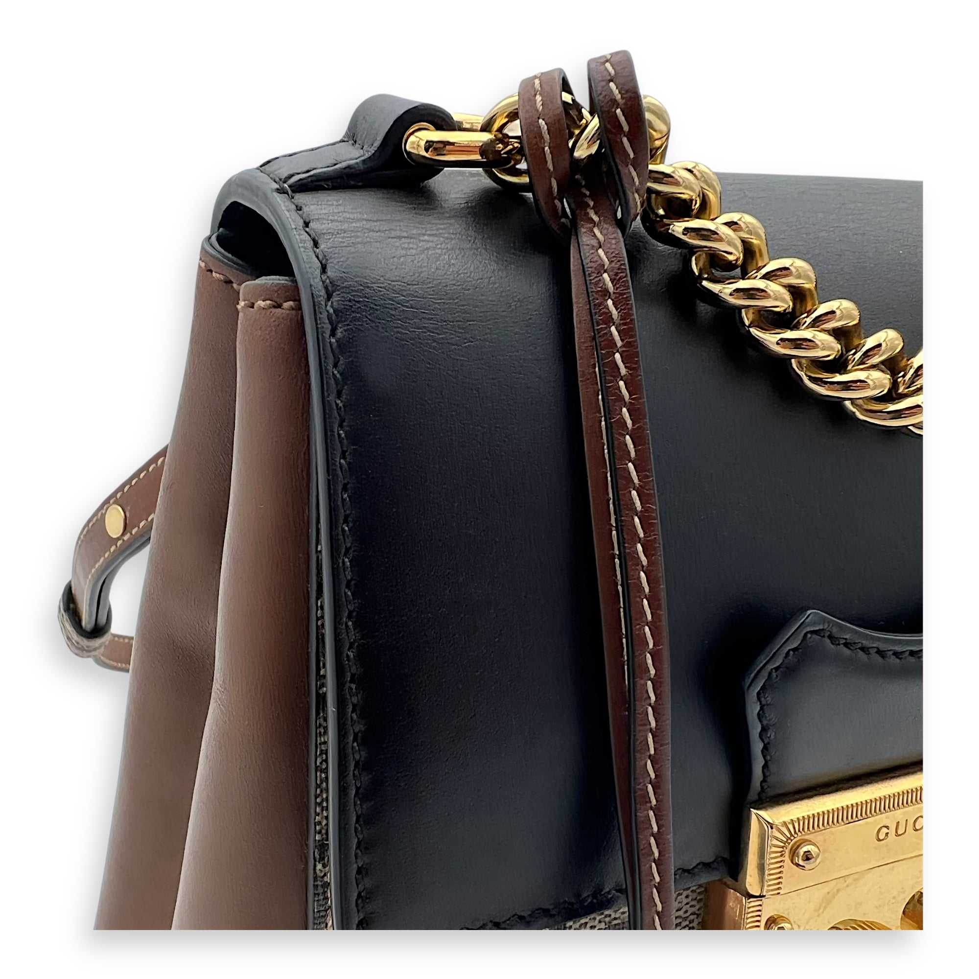 Padlock Backpack Brown in Coated Canvas, Gold hardware