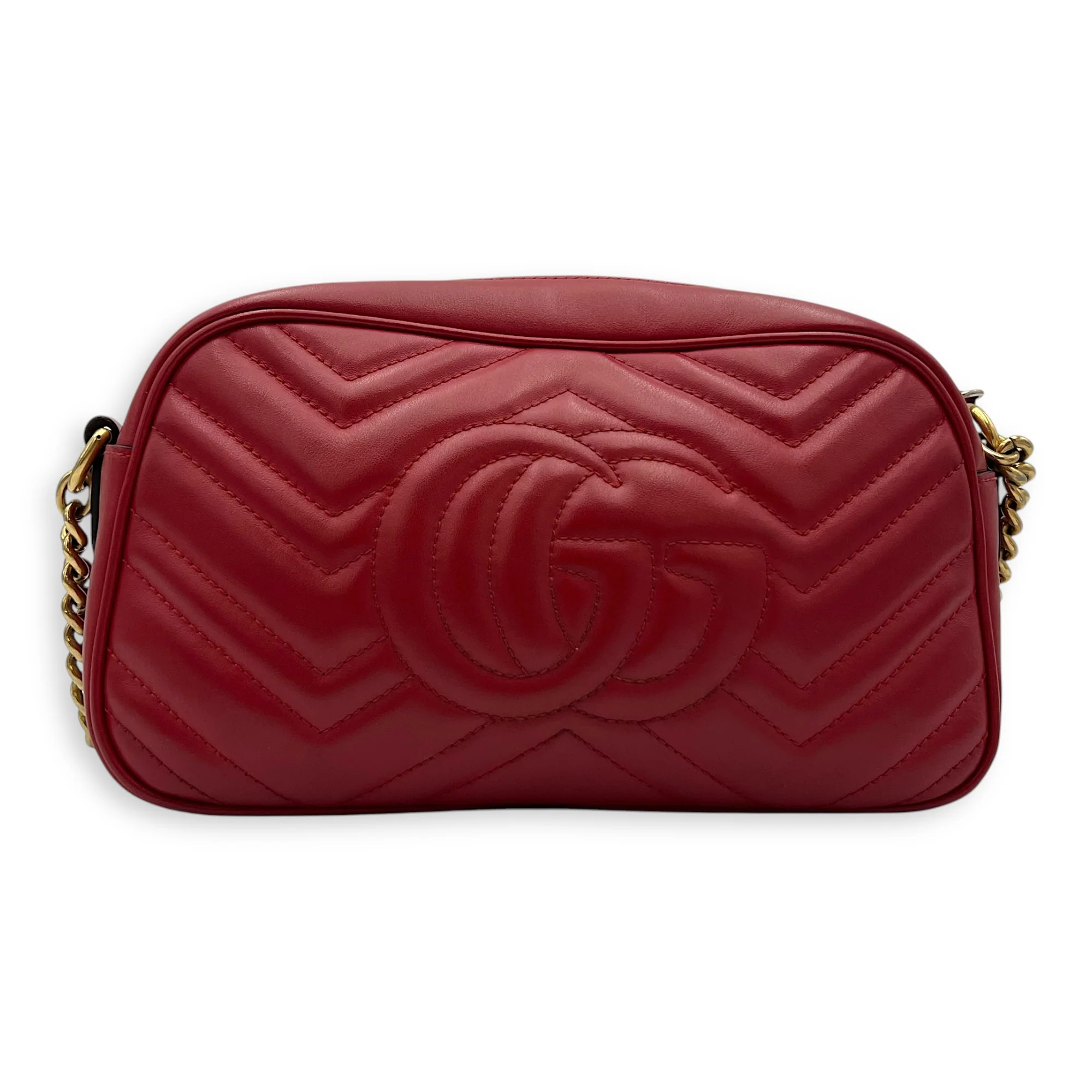 GG Marmont Small Red Crossbody Bag in Calfskin, Gold hardware