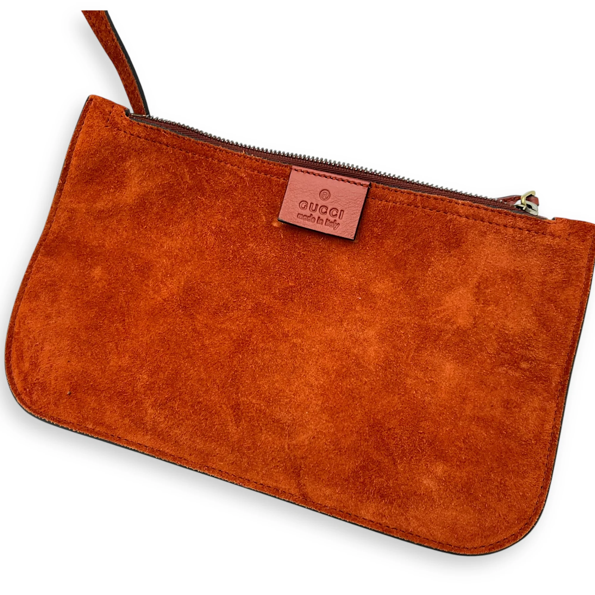 Jackie Orange Bucket Bag in Suede Leather, Gold hardware