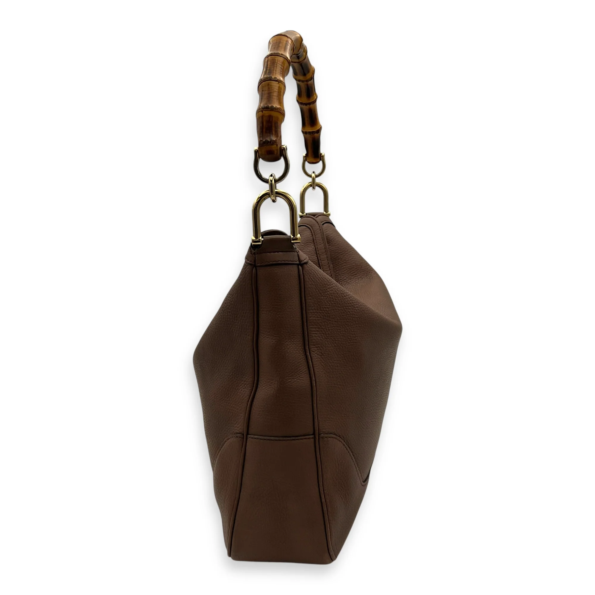 Bamboo Brown Top Handle Bag in Calfskin, Gold hardware