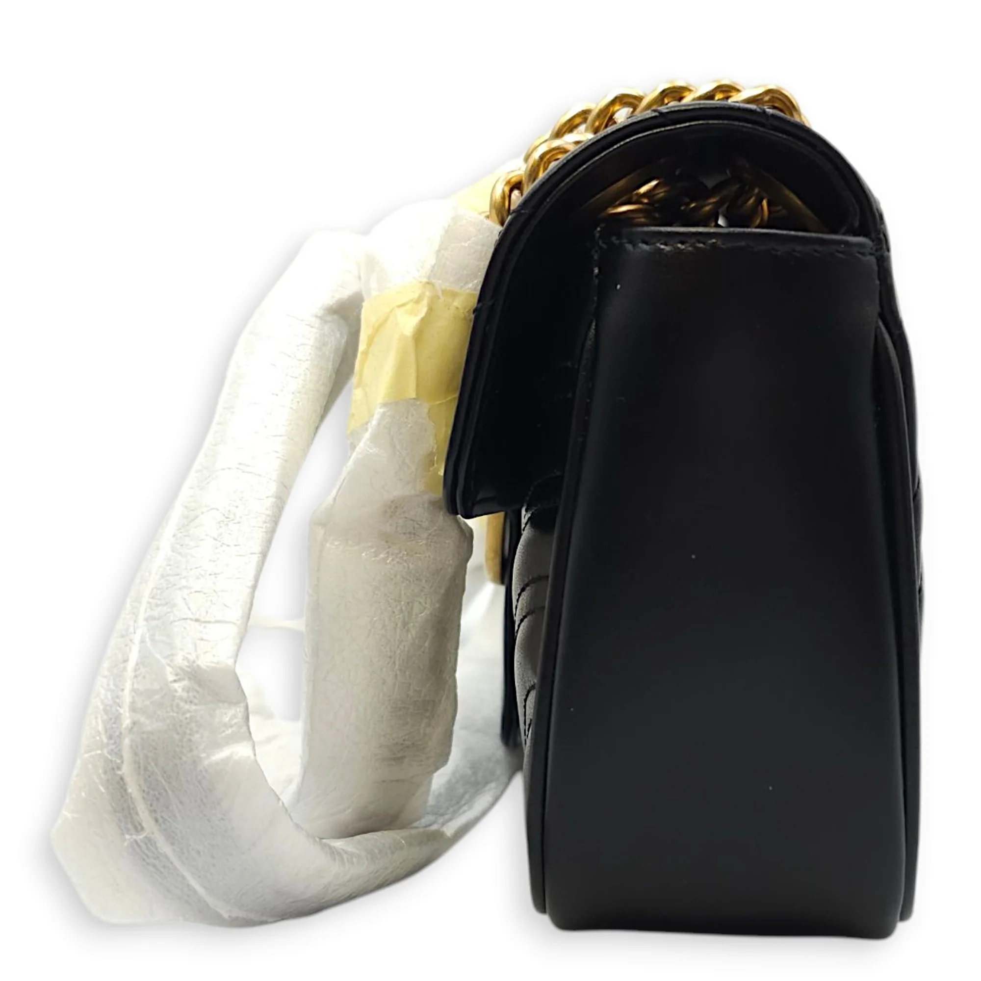 Marmont Flap Small Black Crossbody Bag in Calfskin, Gold hardware