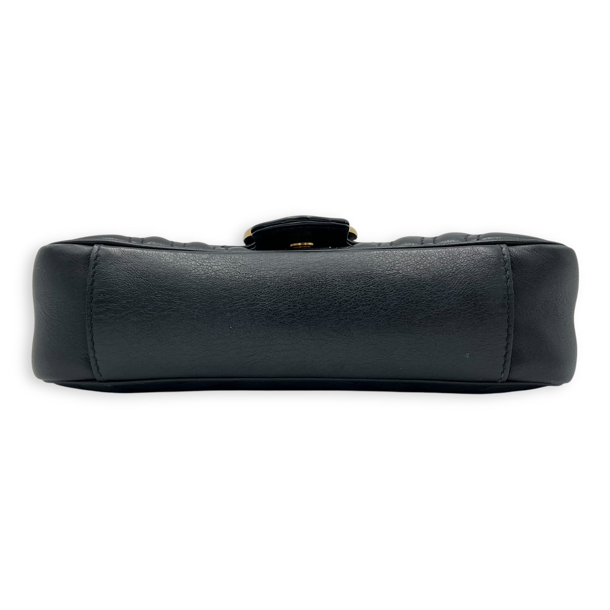 GG Marmont Mini Black Shoulder Bag in Calfskin, Gold hardware