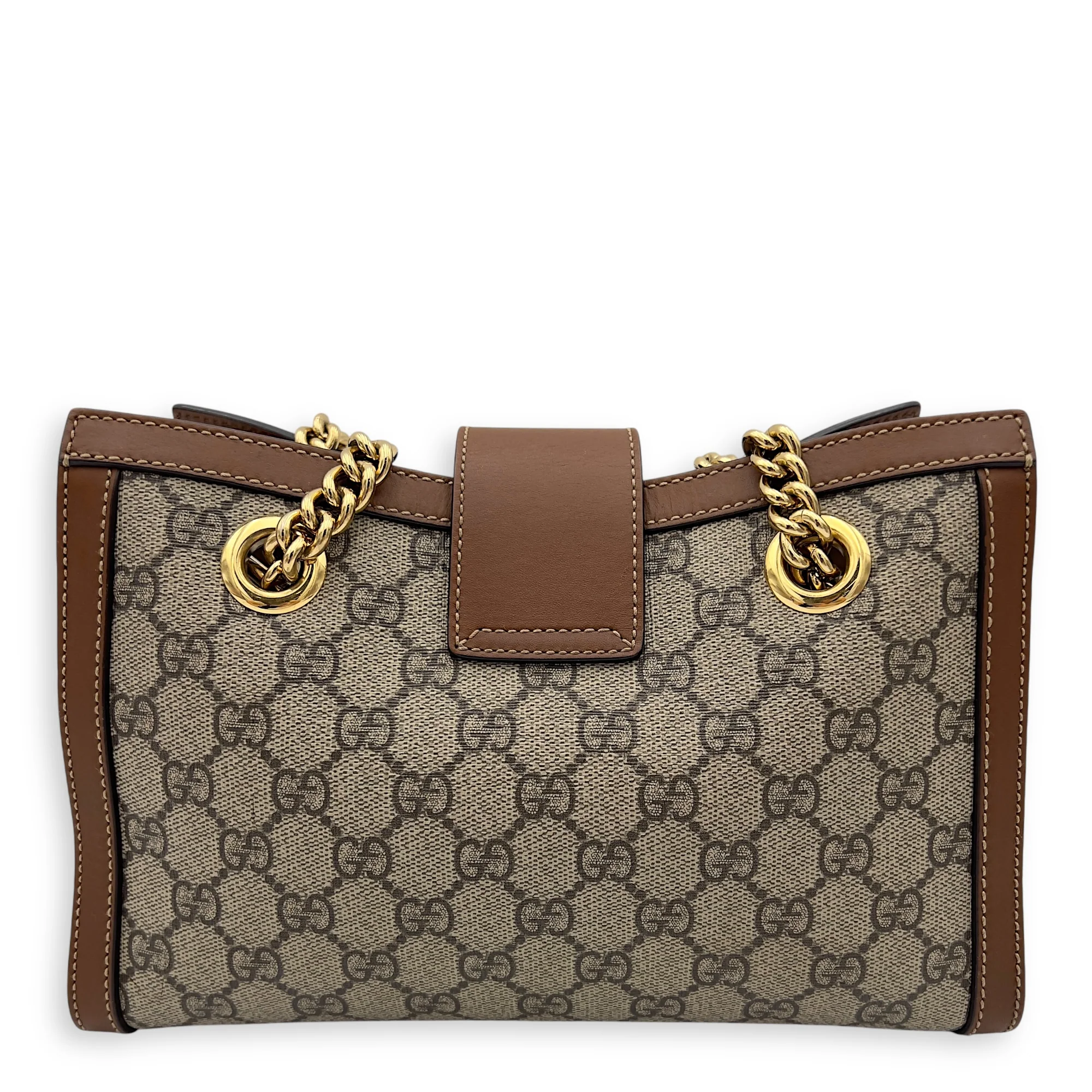 Padlock Shoulder Bag Brown in Monogram Coated Canvas, Gold hardware