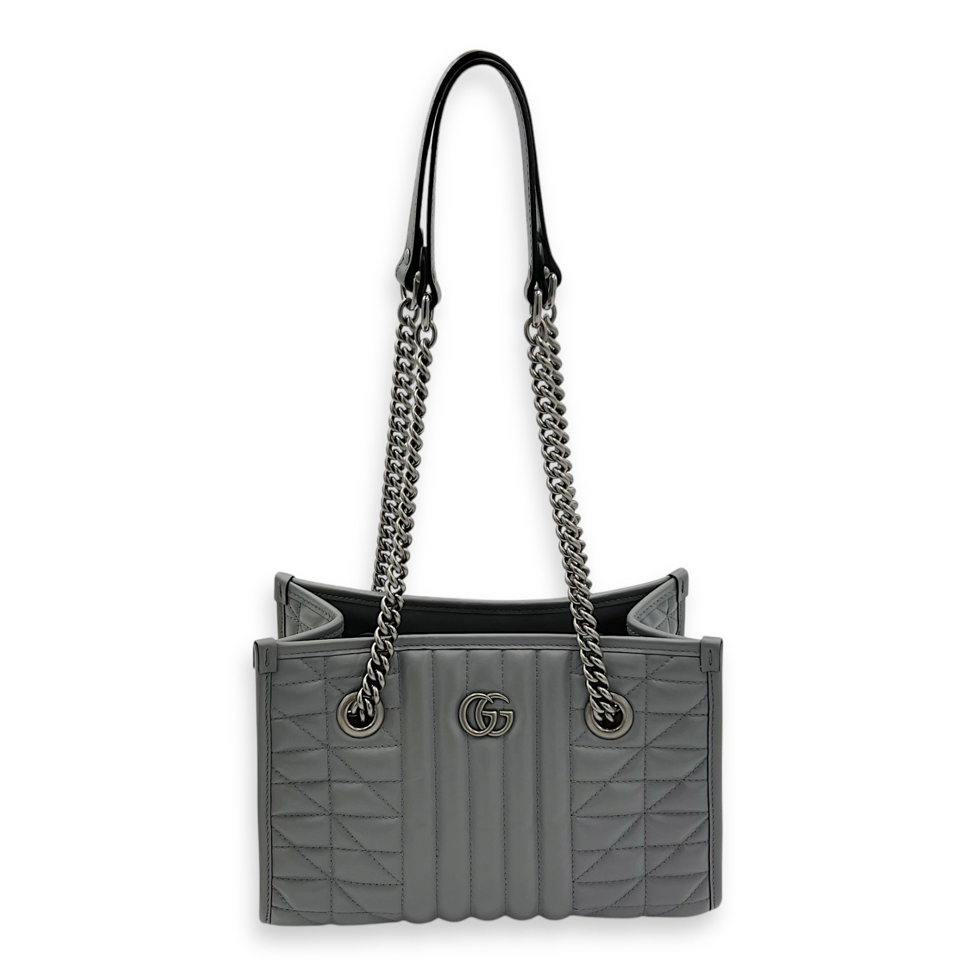 GG Marmont Tote Bag Grey in Calfskin, Ruthenium hardware