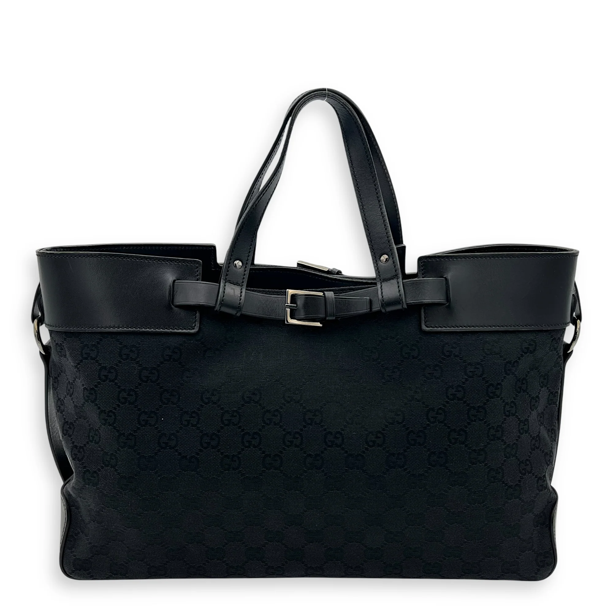 GG Top Handle Bag Black in Canvas, Silver hardware