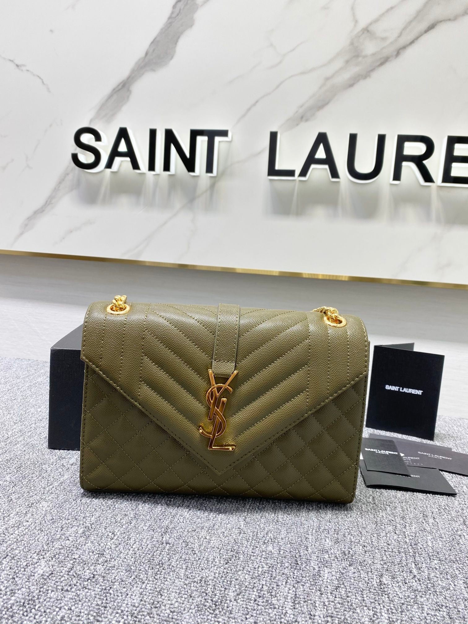 YSL Envelope Medium Bag In Mix Matelasse Grain De Poudre Embossed Leather