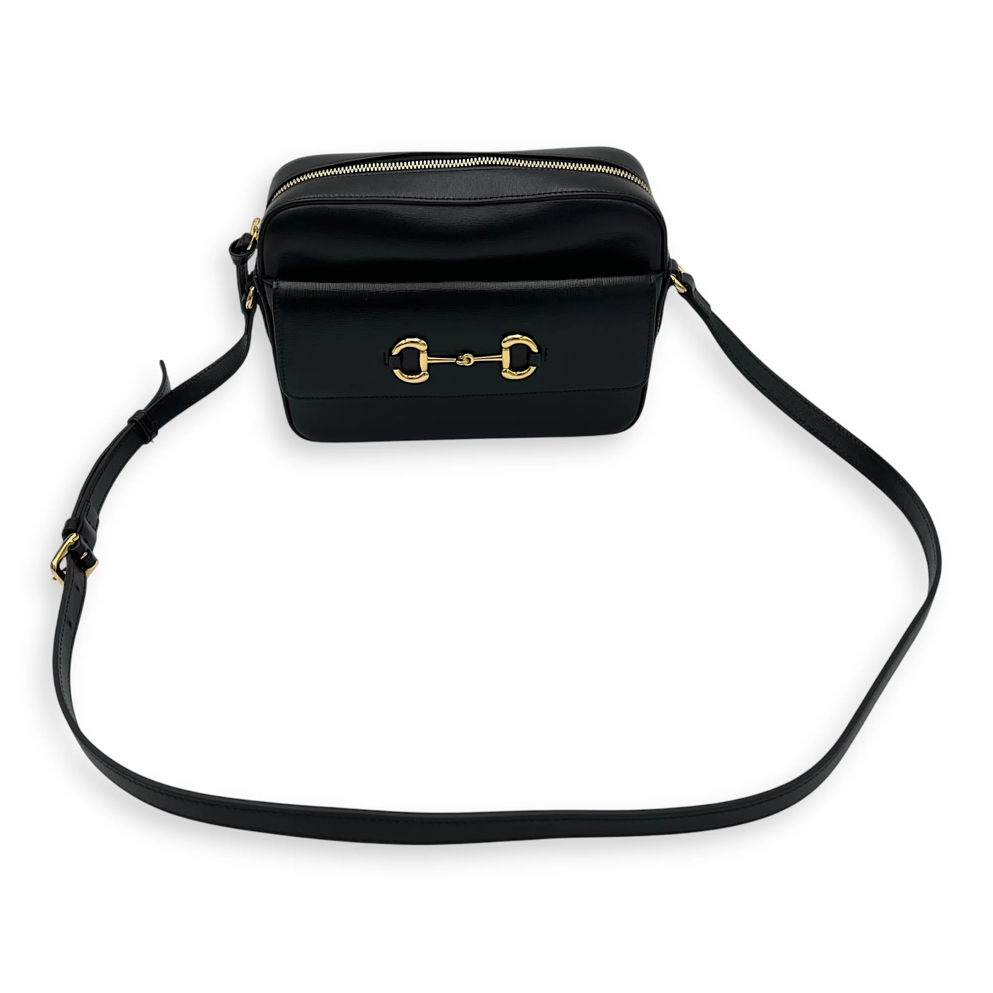 Horsebit 1955 Shoulder Bag Black in Calfskin, Gold hardware
