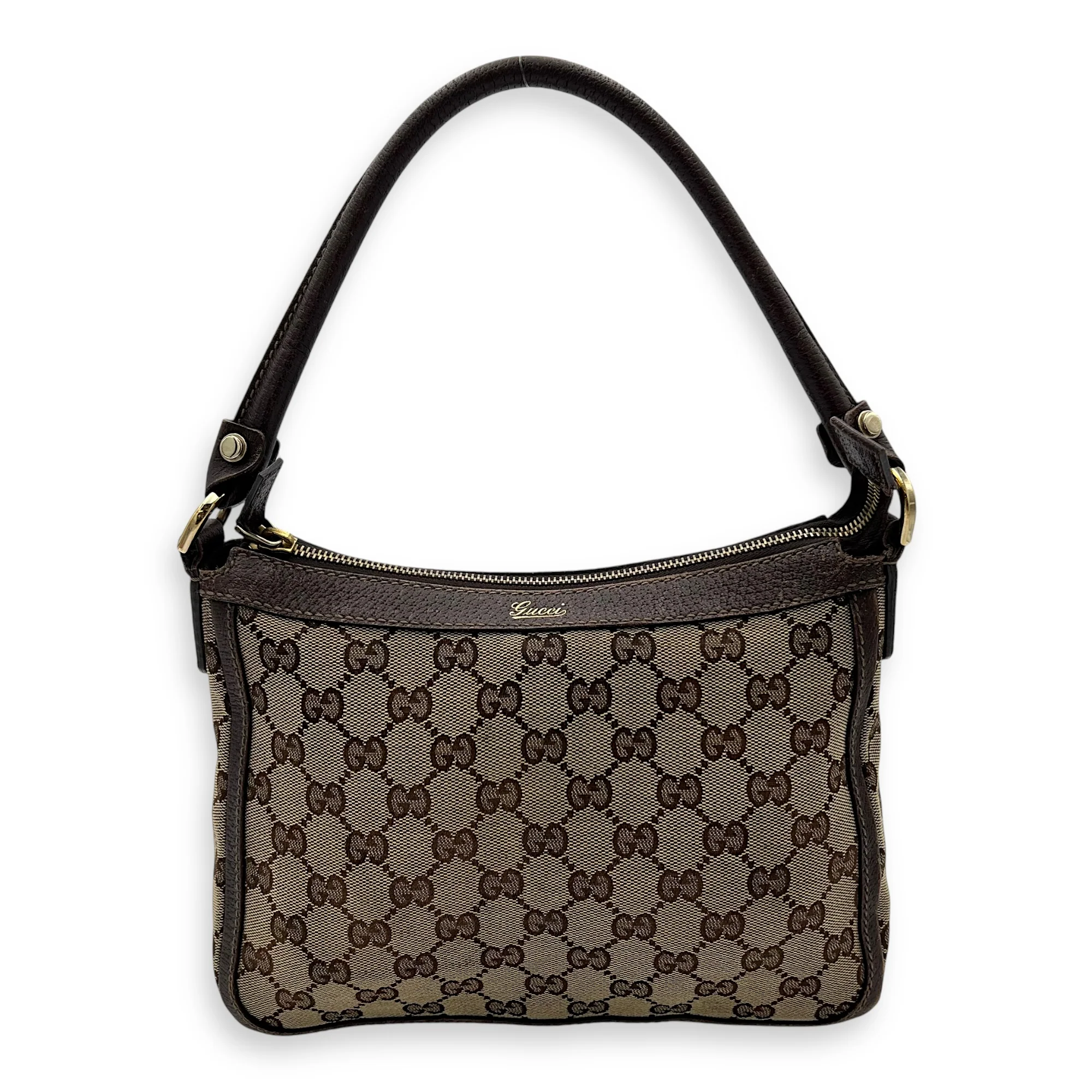 GG Top Handle Bag Brown in Canvas, Gold hardware
