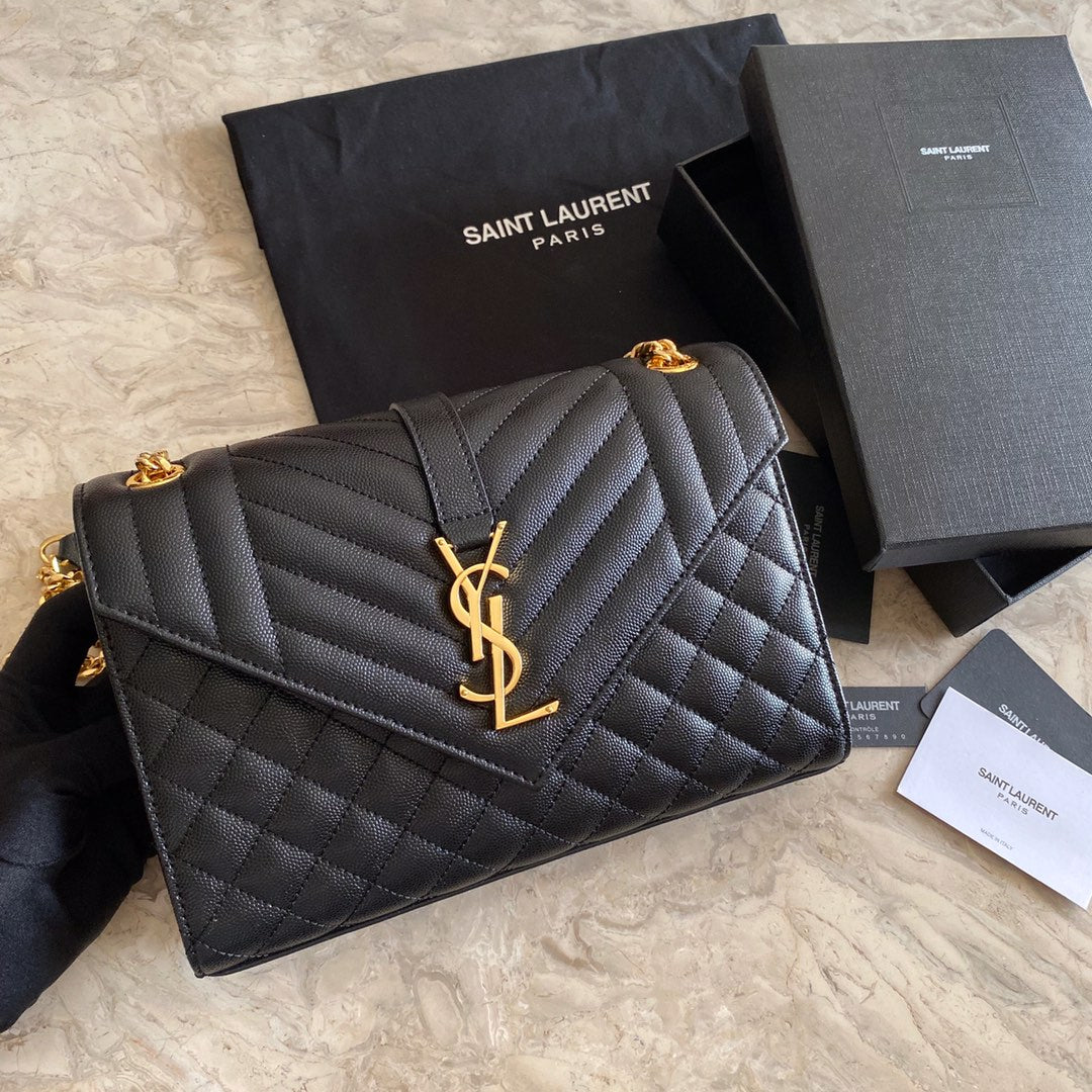 YSL Envelope Medium Bag In Mix Matelasse Grain De Poudre Embossed Leather