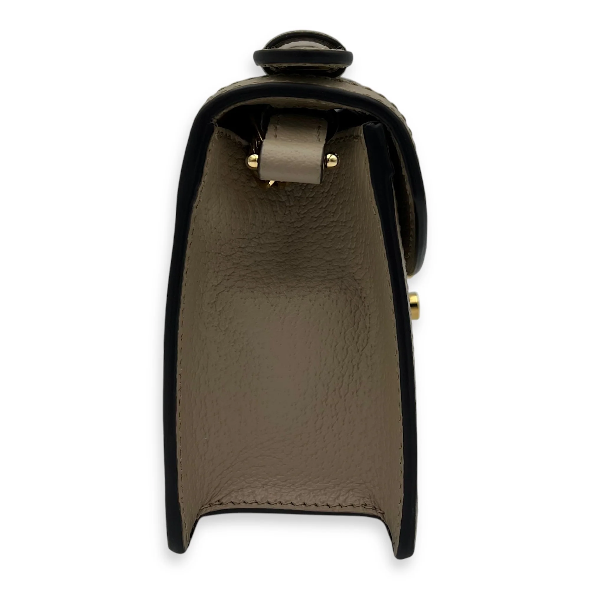 Ophidia Mini Beige Top Handle Bag in Coated Canvas, Gold hardware