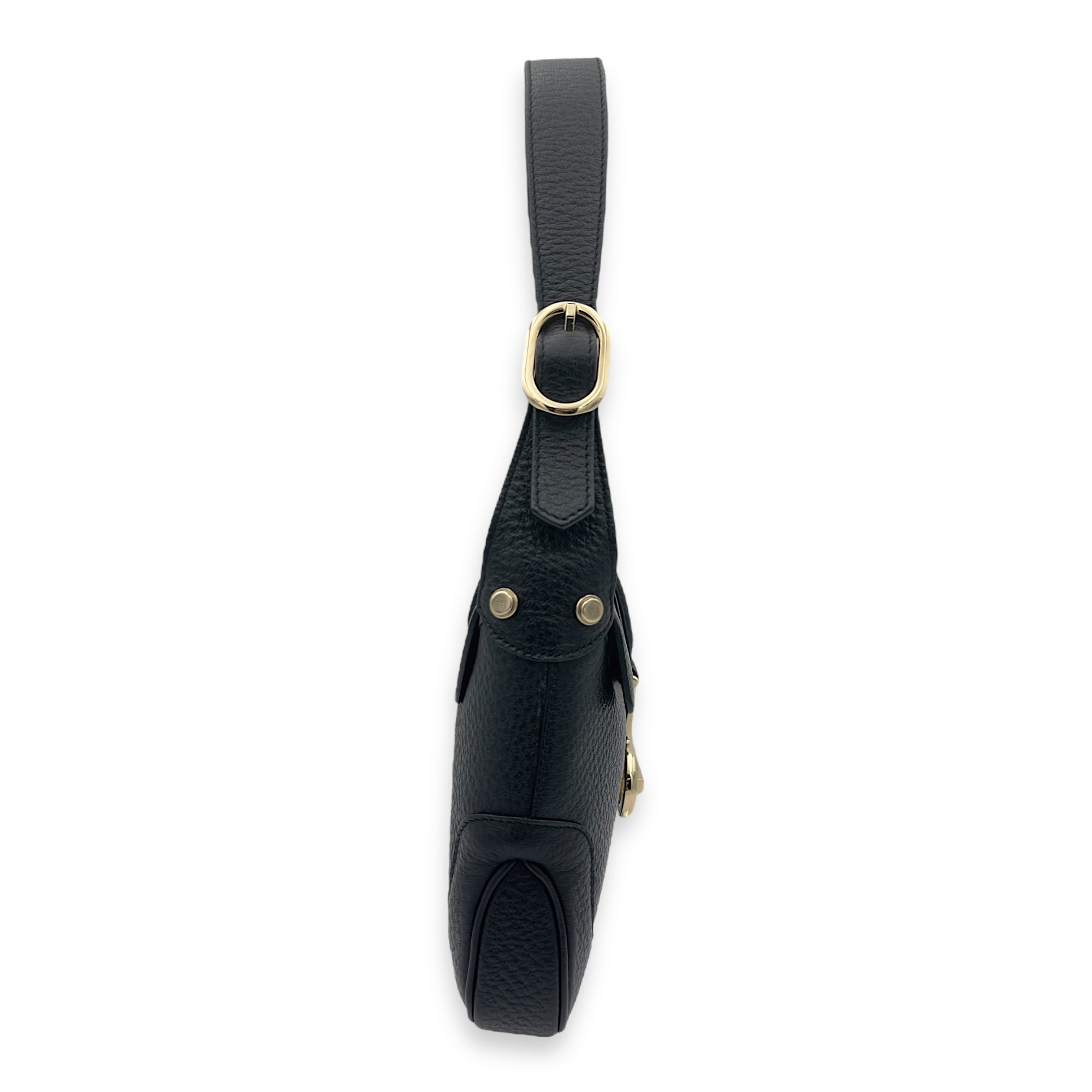 Logo Shoulder Bag Black in Calfskin, Gold hardware