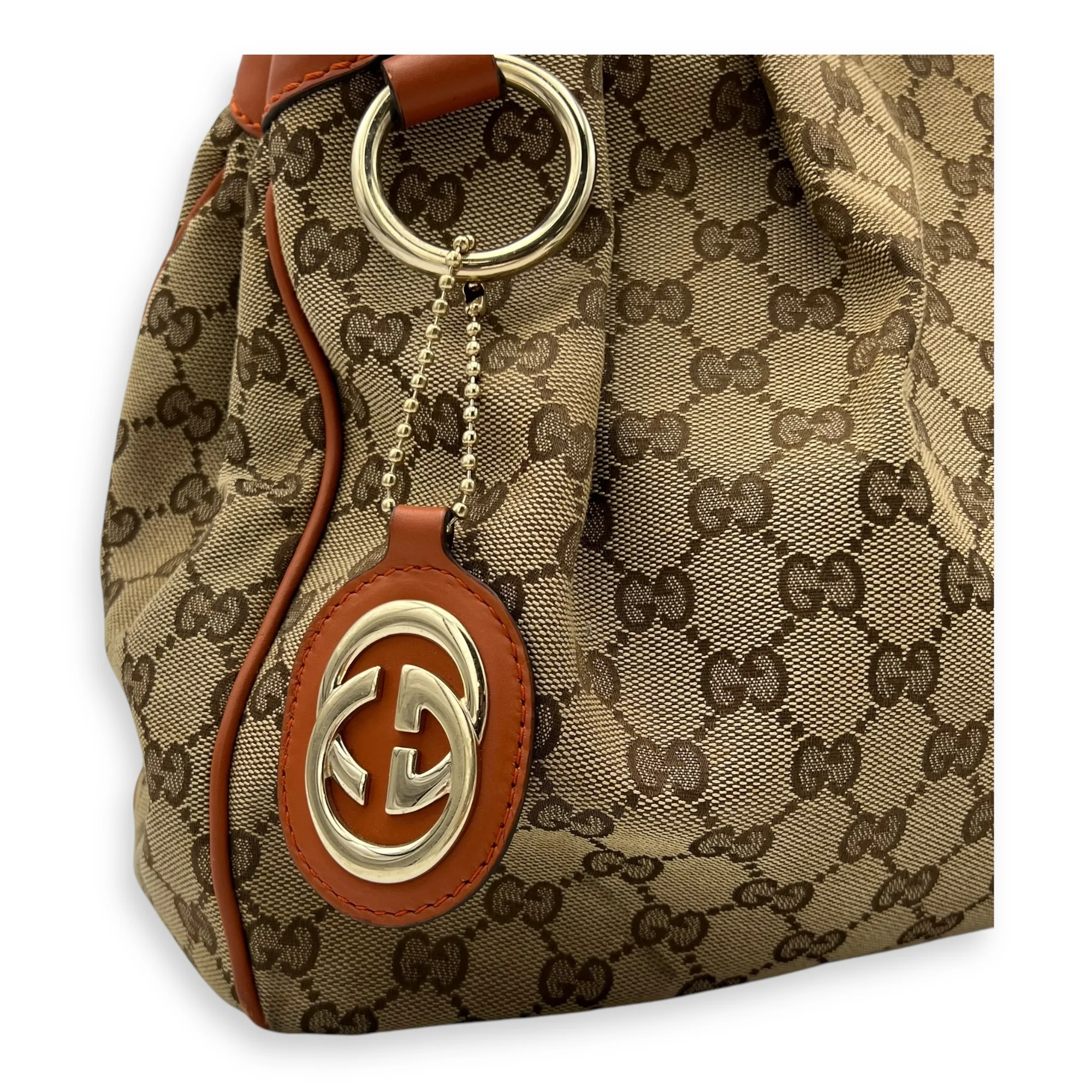 Sukey Shoulder Bag Orange in Jacquard, Light Gold hardware
