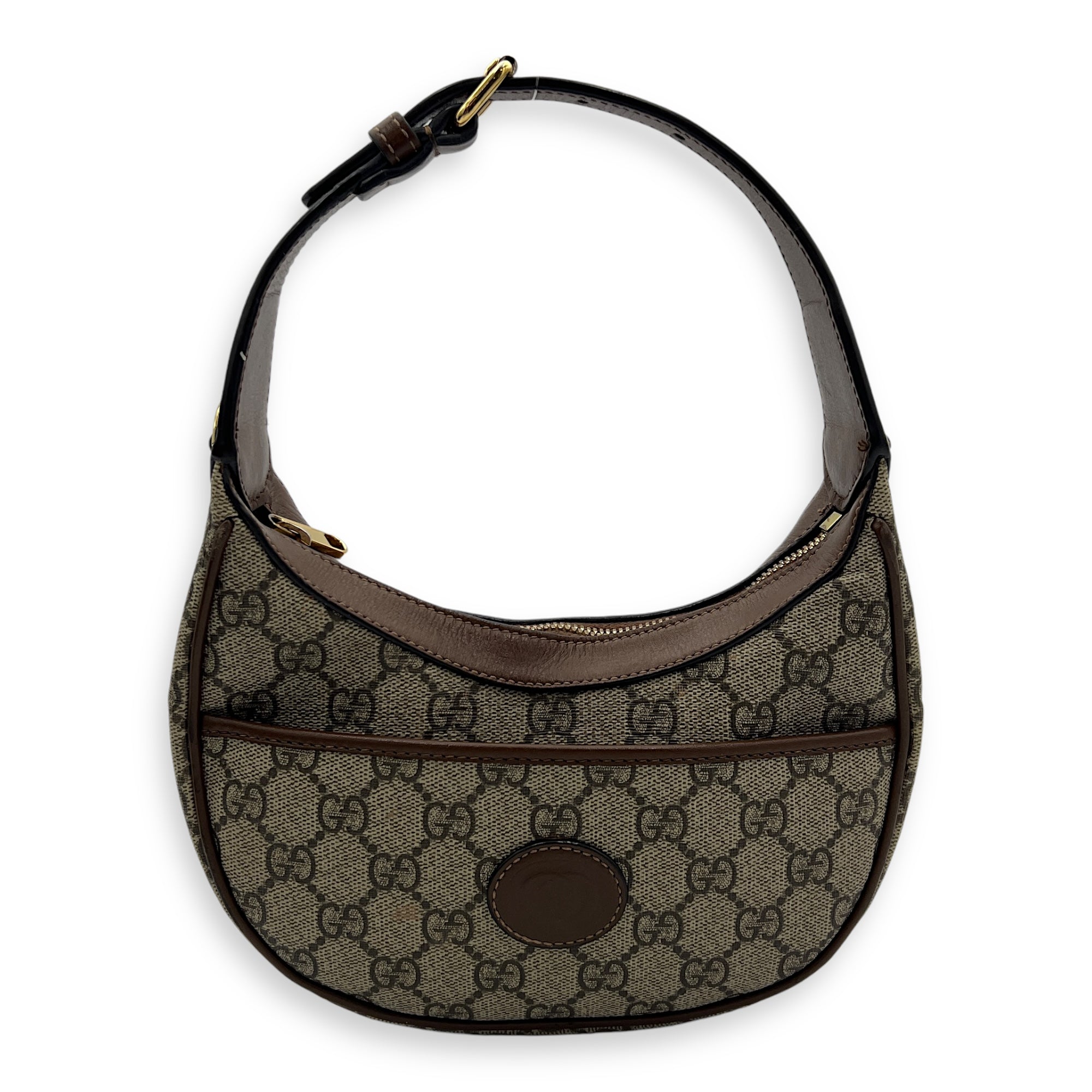Half Moon Shoulder Bag Brown in Monogram Coated Canvas, Gold hardware