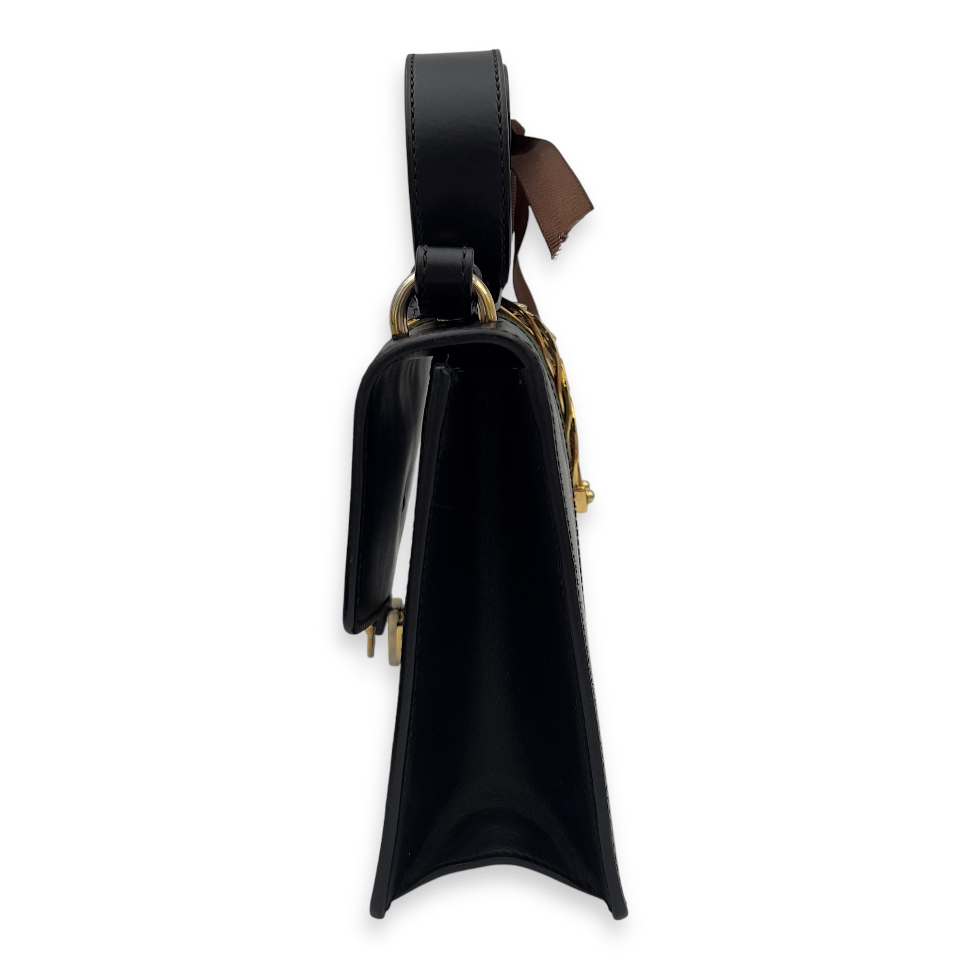 Sylvie Shoulder Bag Black in Calfskin, Gold hardware