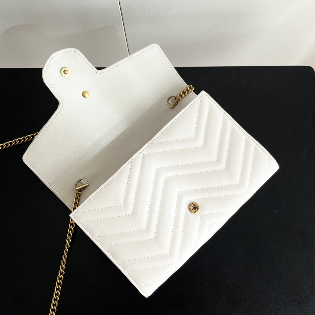 Gucci Marmont Chain Wallet - White Gold Wallet