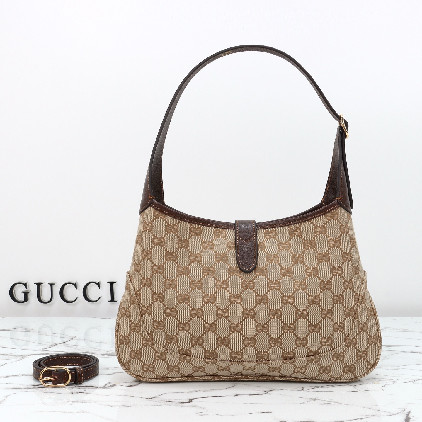 Gucci Jackie 1961 medium shoulder bag Sand and dark brown GG canvas - Bag