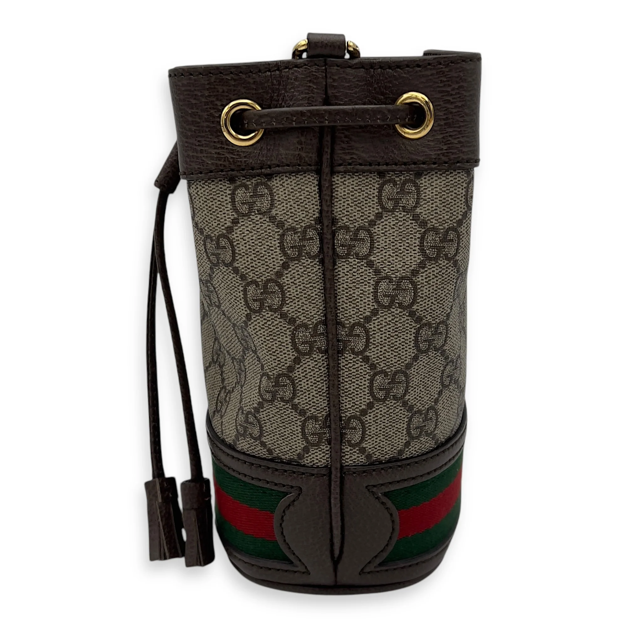 Ophidia Bucket Bag Brown in Coated Canvas, Gold hardware