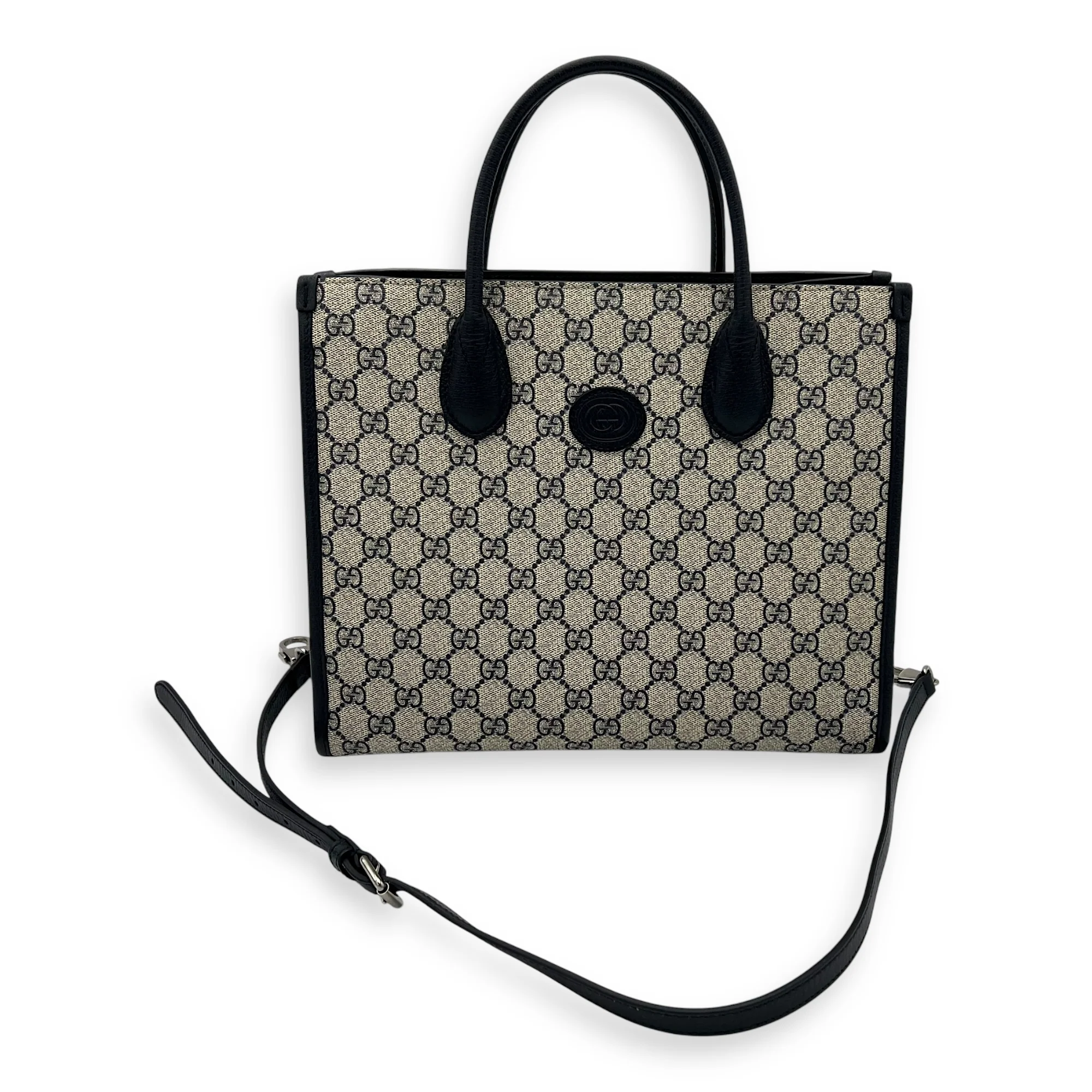 GG Supreme Top Handle Bag Blue in Coated Canvas, Ruthenium hardware