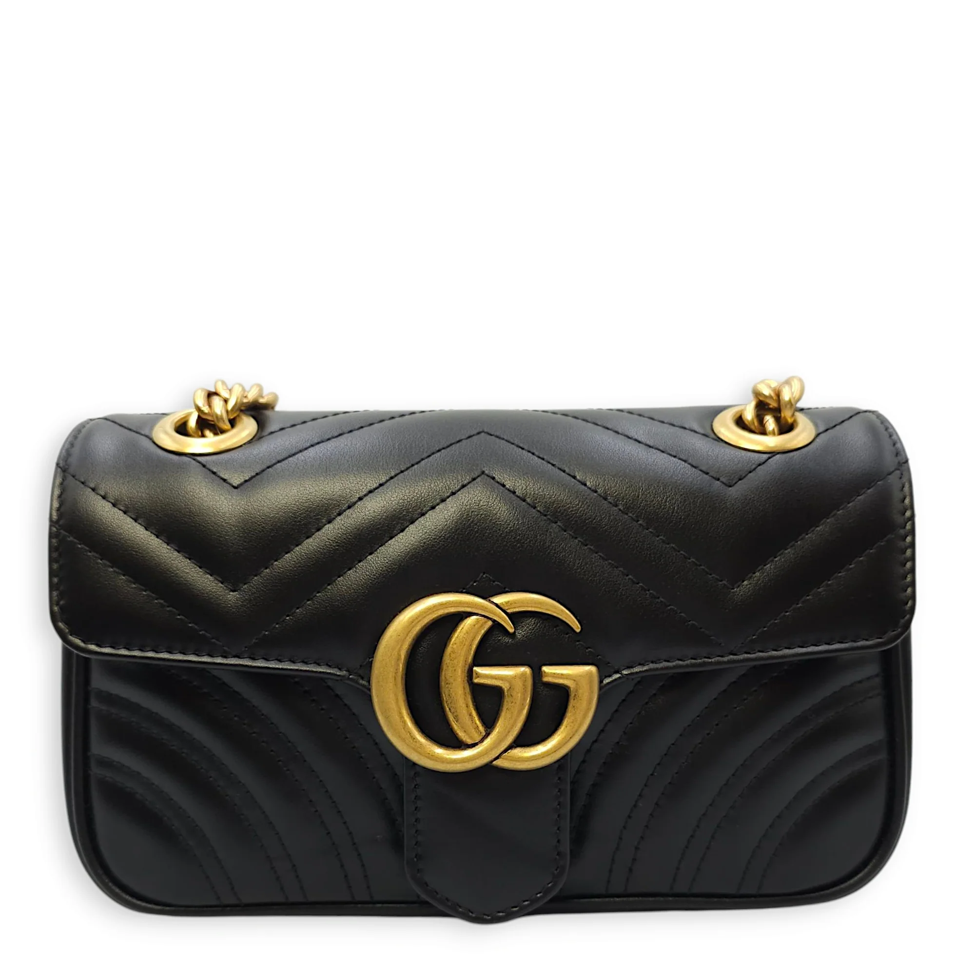 Marmont Flap Small Black Crossbody Bag in Calfskin, Gold hardware