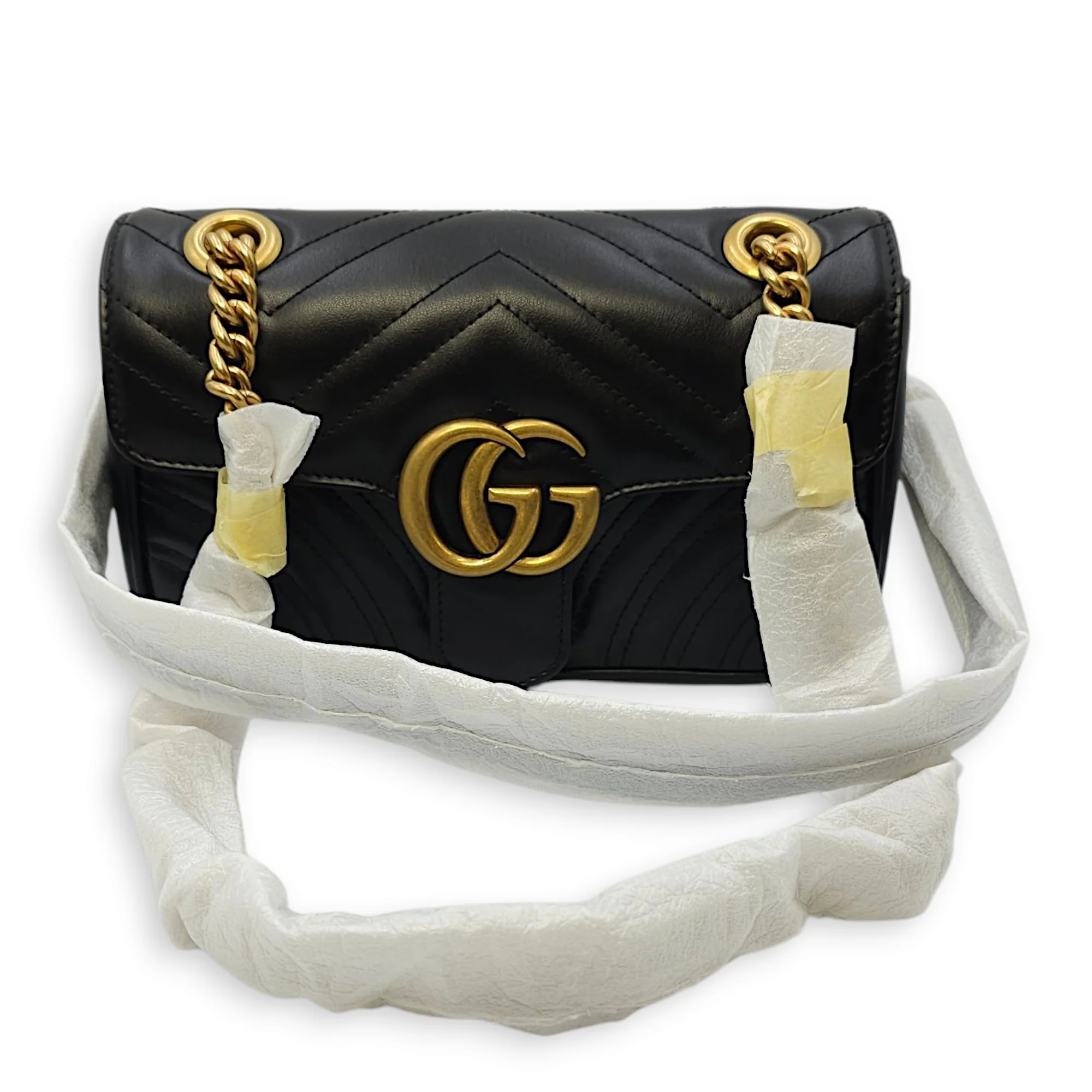 Marmont Flap Small Black Crossbody Bag in Calfskin, Gold hardware