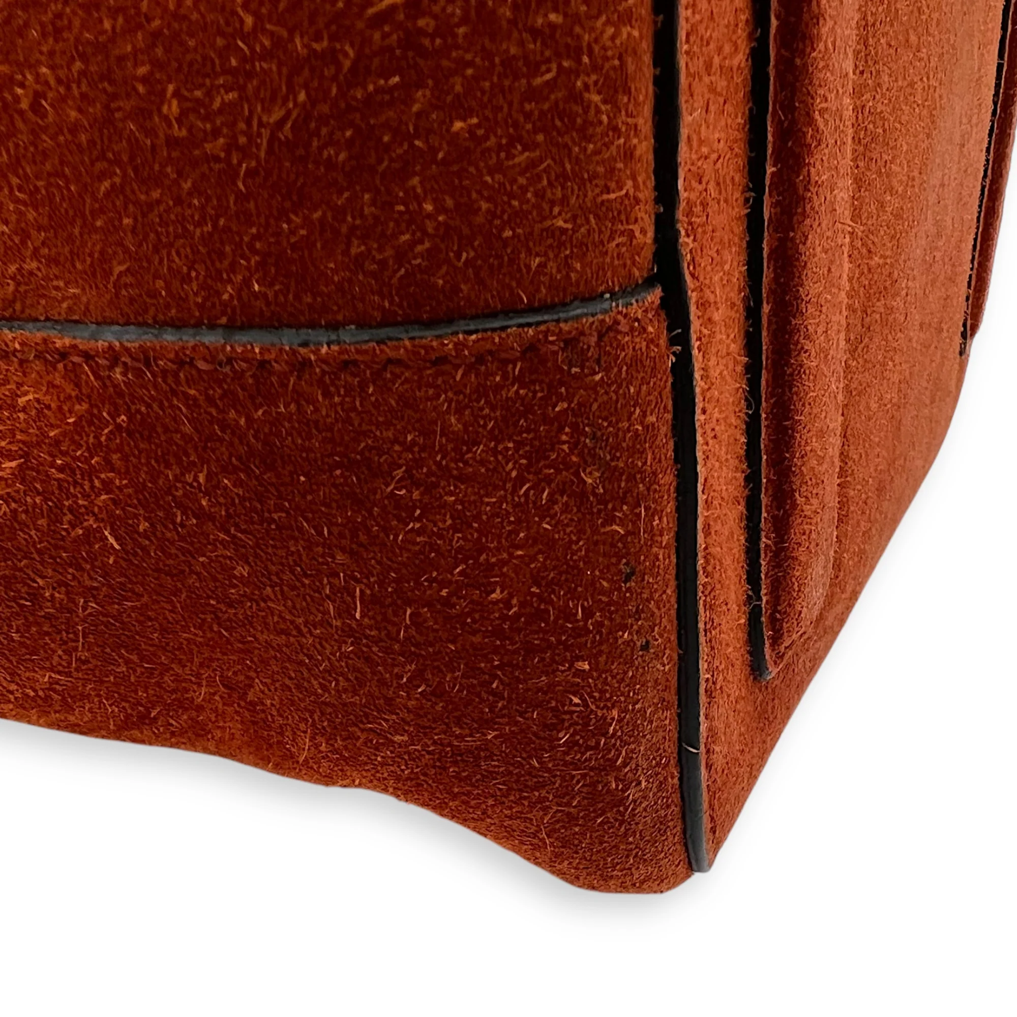 Jackie Orange Bucket Bag in Suede Leather, Gold hardware