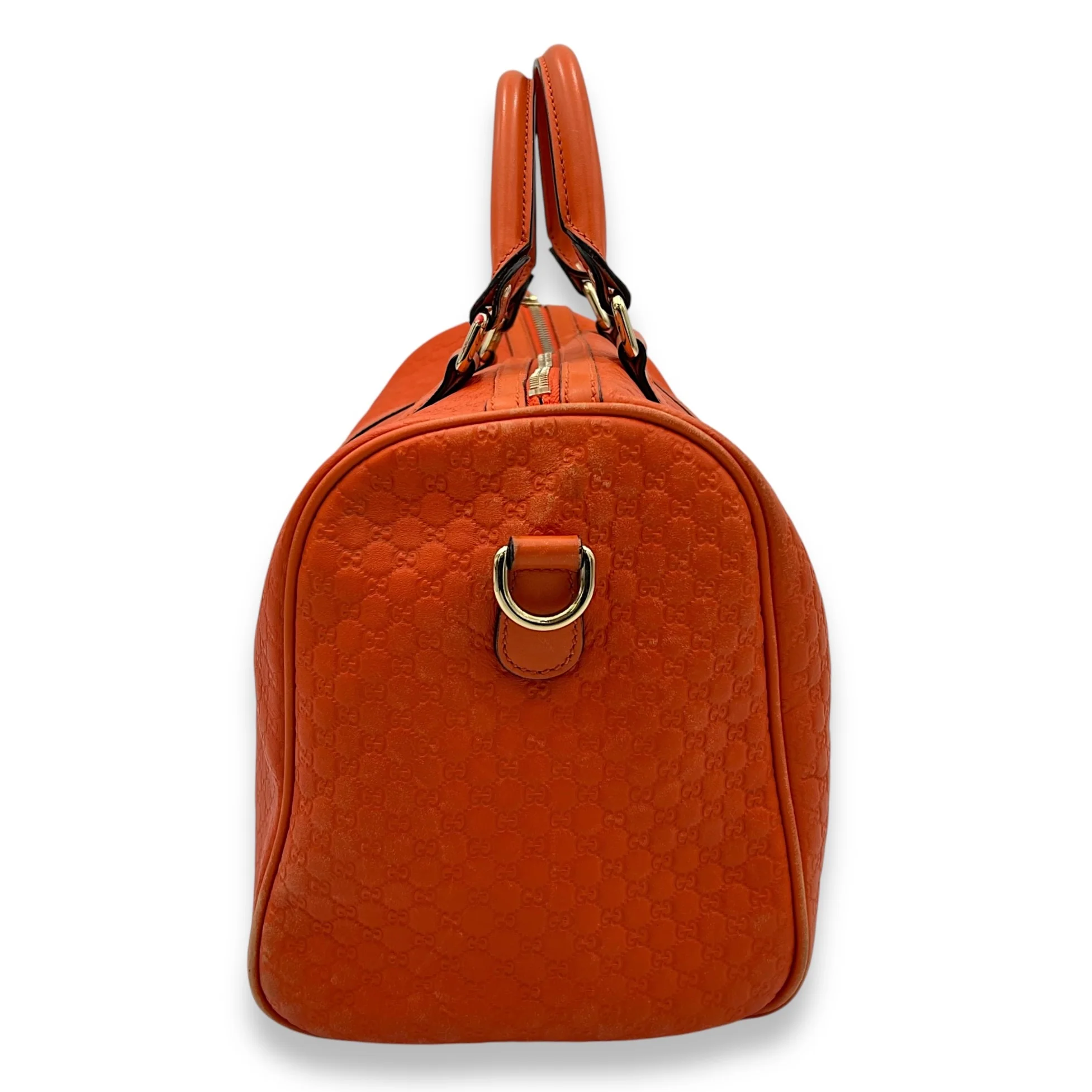 Boston Top Handle Bag Orange in Guccissima Leather, Gold hardware