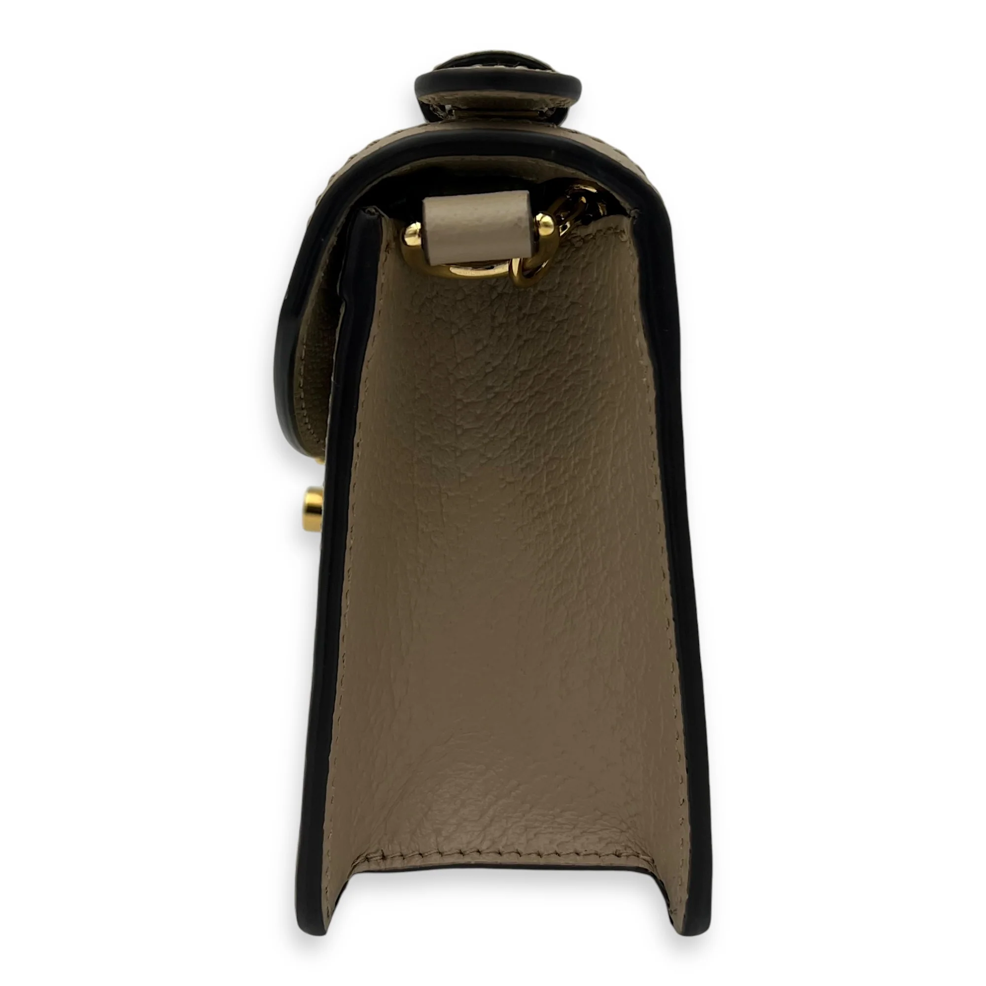 Ophidia Mini Beige Top Handle Bag in Coated Canvas, Gold hardware