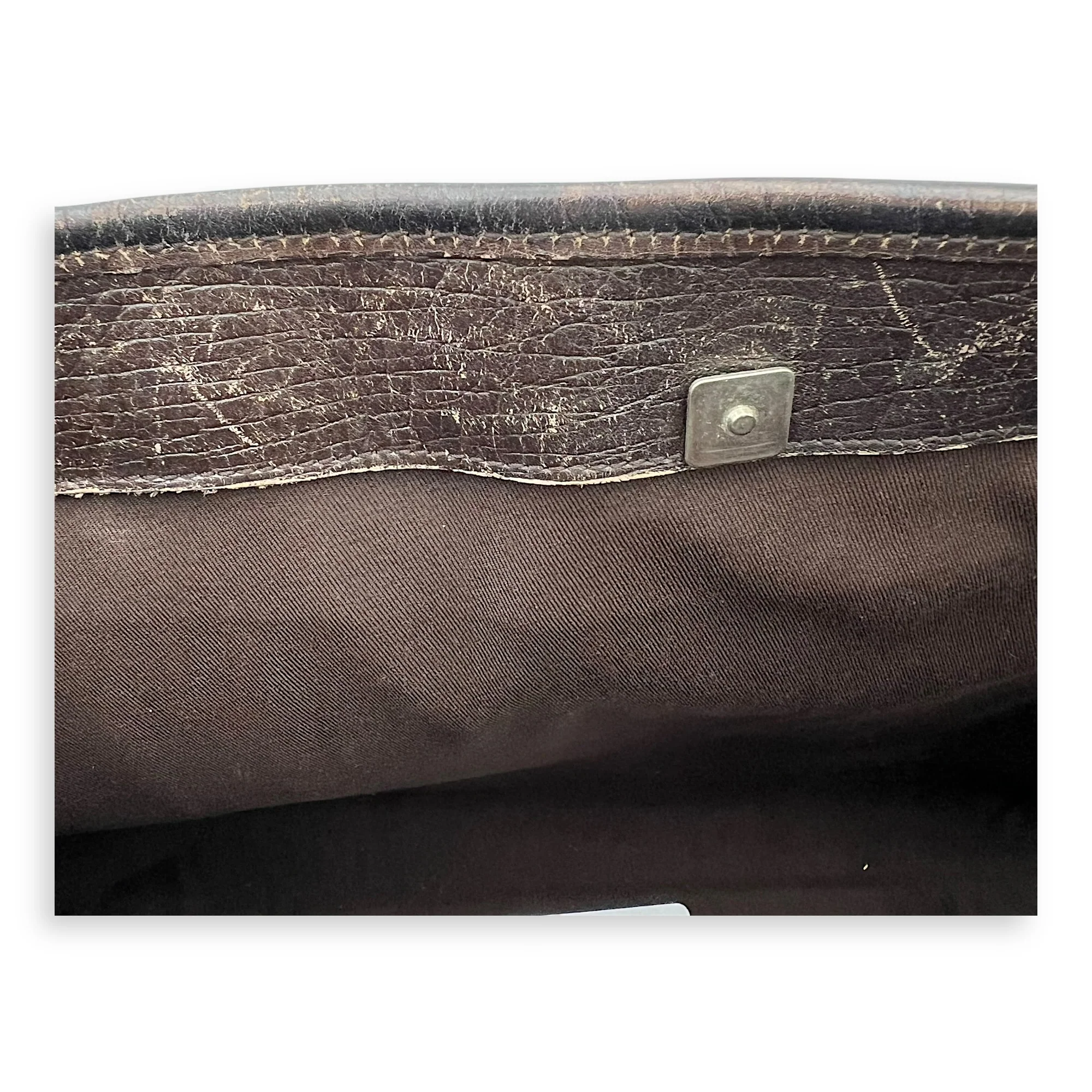 Vintage Top Handle Bag Brown in Coated Canvas, Silver hardware