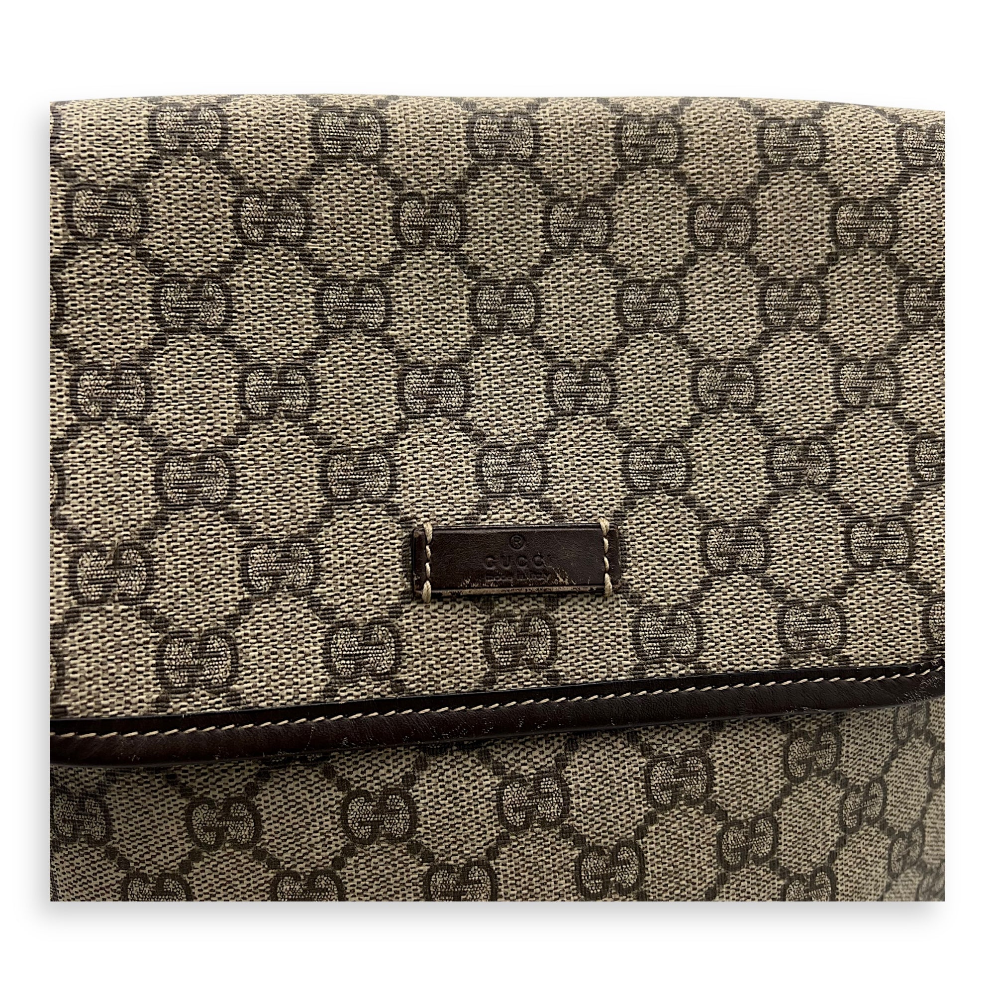 GG Supreme Brown Crossbody Bag in Monogram Coated Canvas, Gold hardware