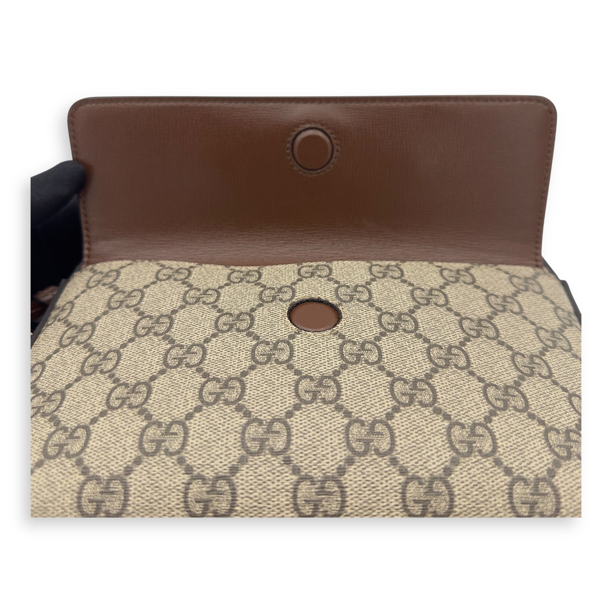 Horsebit 1955 Crossbody Bag Grey in Coated Canvas, Gold hardware