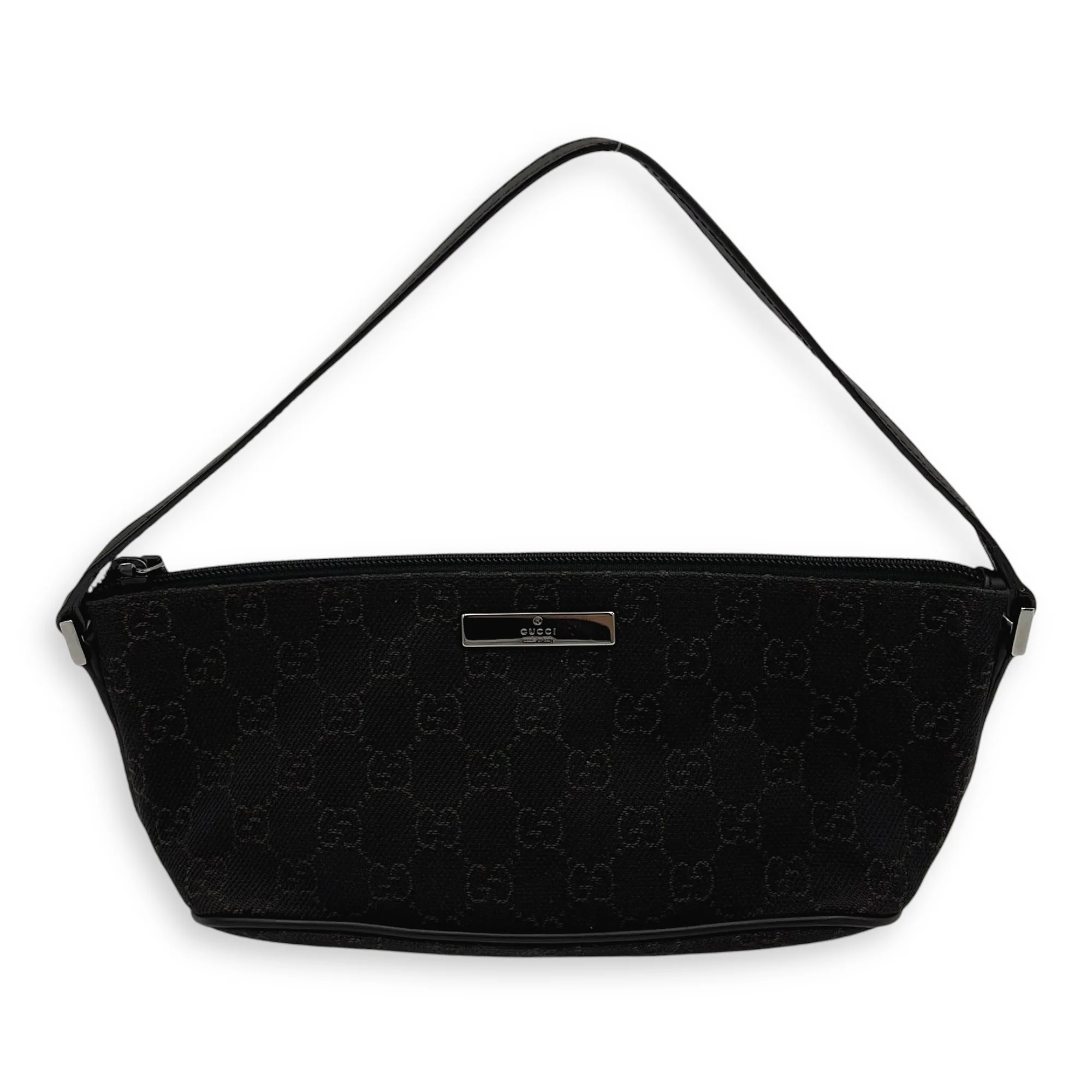 Boat Pochette Brown Pouch in Jacquard, Silver hardware