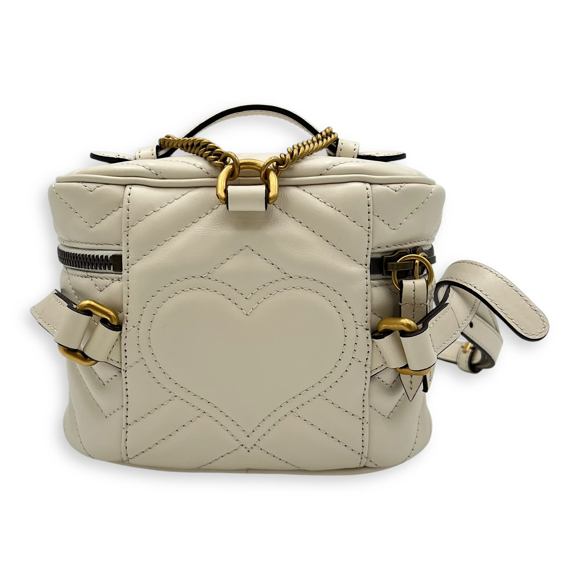 GG Marmont Backpack White in Calfskin, Gold hardware