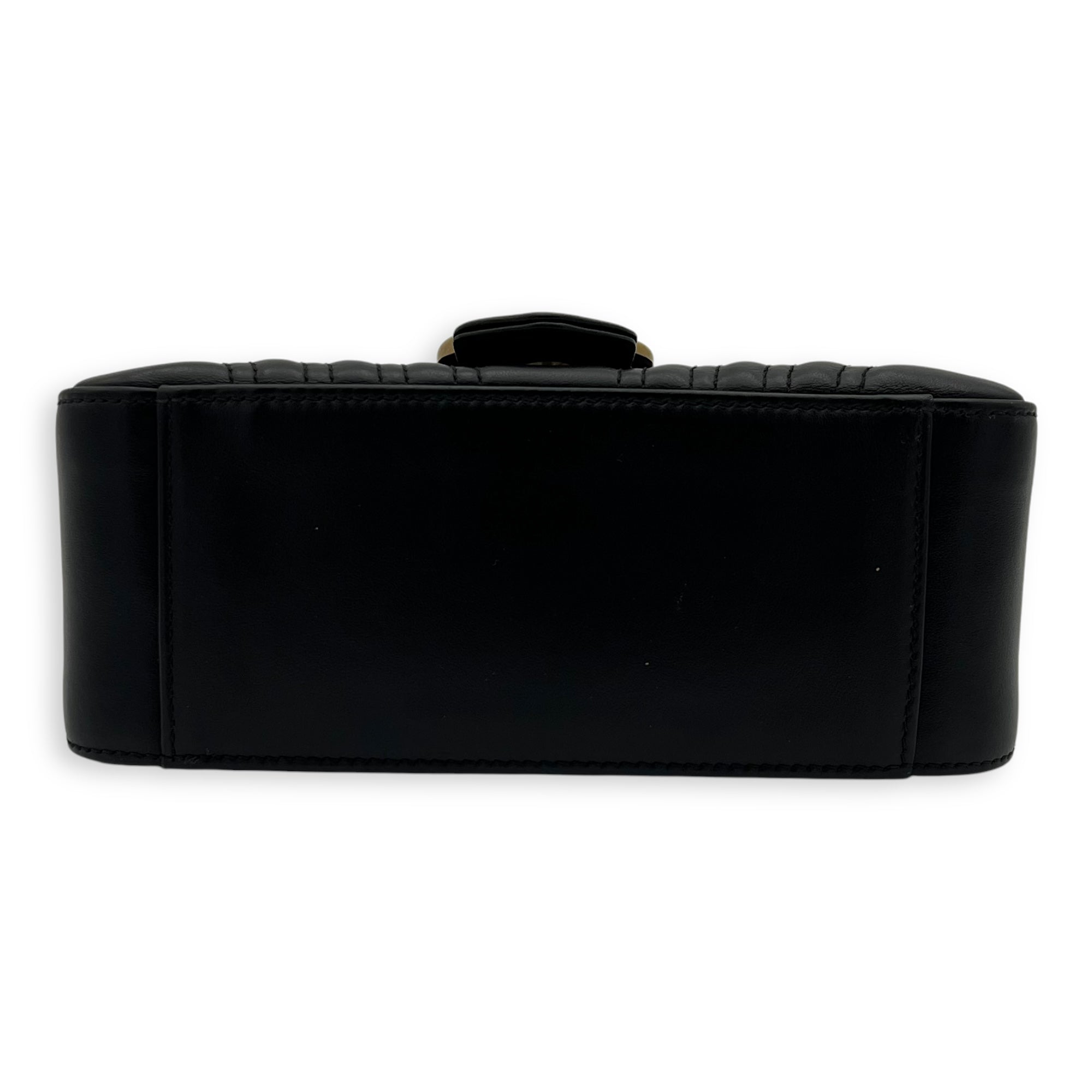 GG Marmont Mini Black Top Handle Bag in Calfskin, Gold hardware