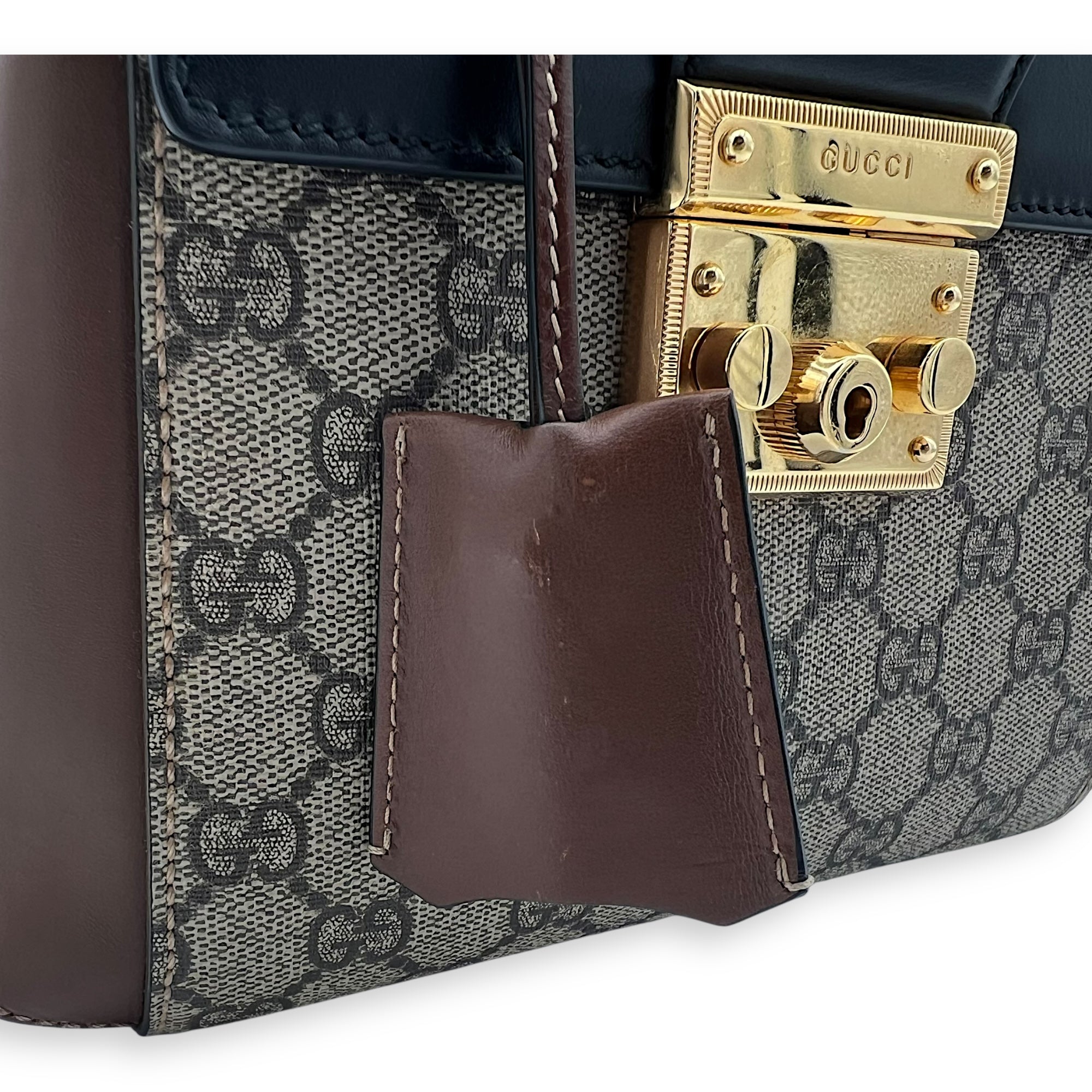 Padlock Backpack Brown in Coated Canvas, Gold hardware