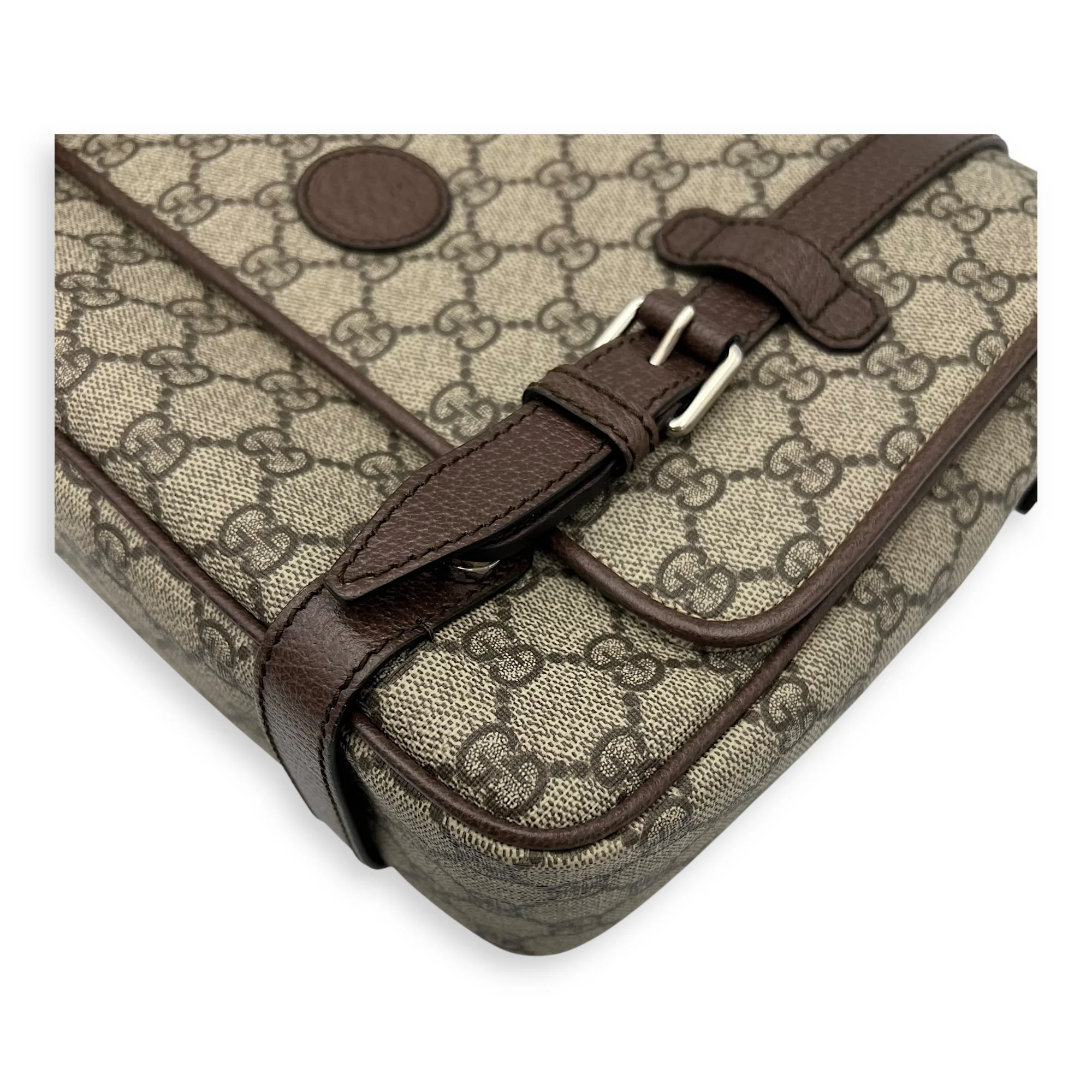 GG Supreme Brown Messenger in Coated Canvas, Silver hardware