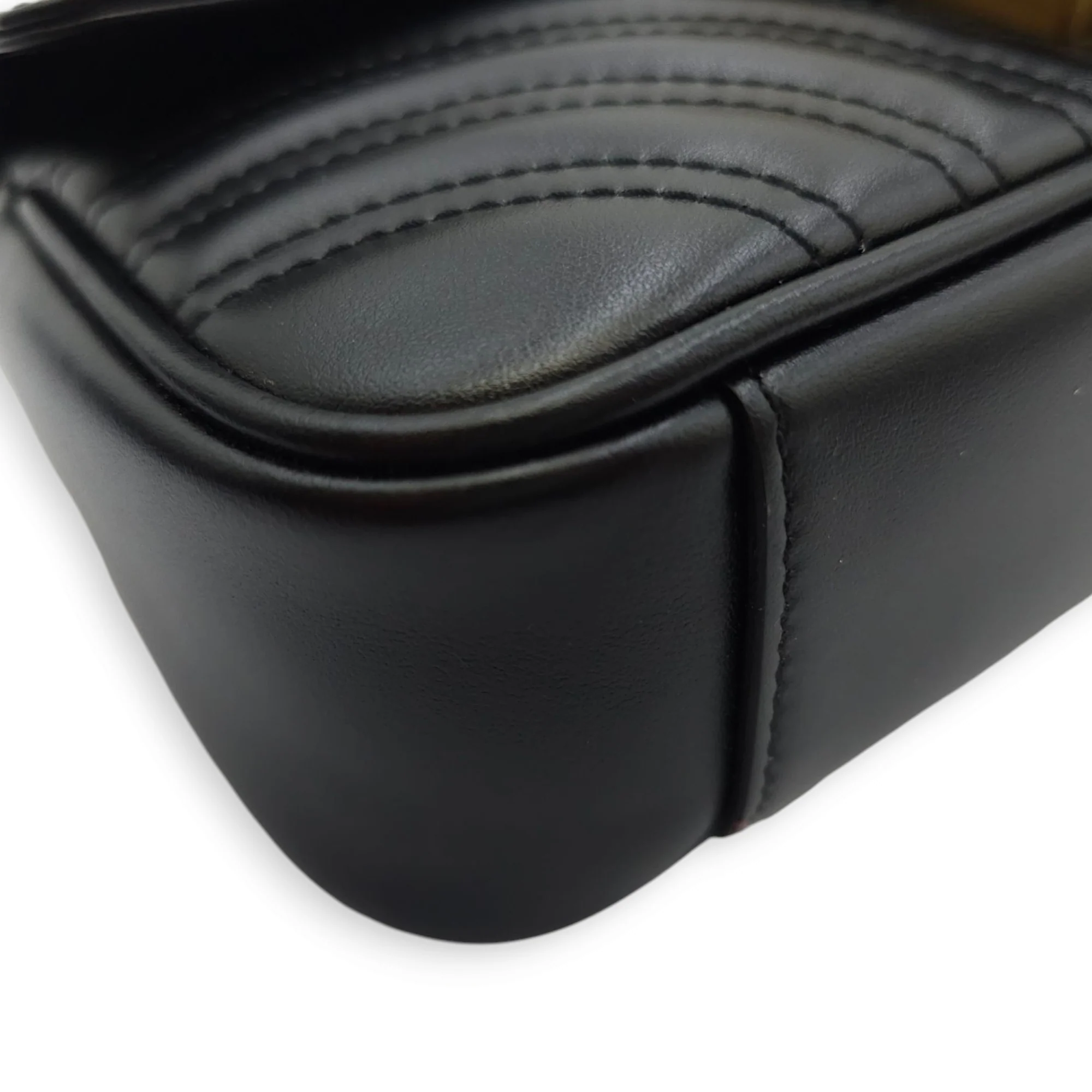 Marmont Flap Small Black Crossbody Bag in Calfskin, Gold hardware
