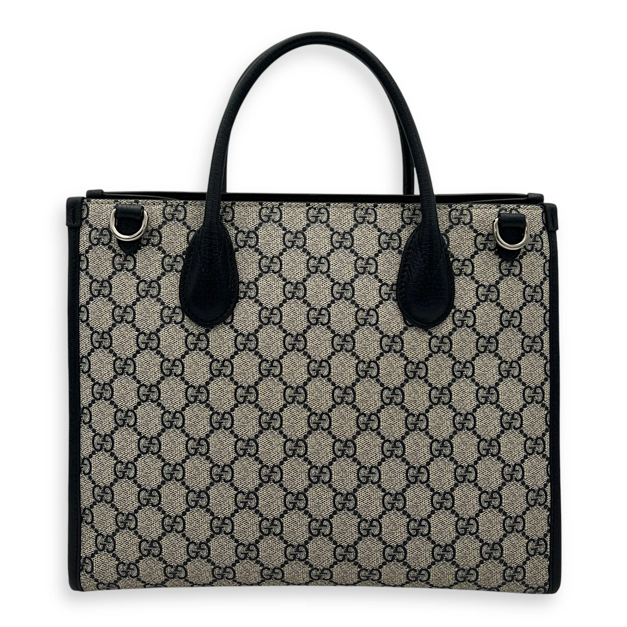 GG Supreme Top Handle Bag Blue in Coated Canvas, Ruthenium hardware