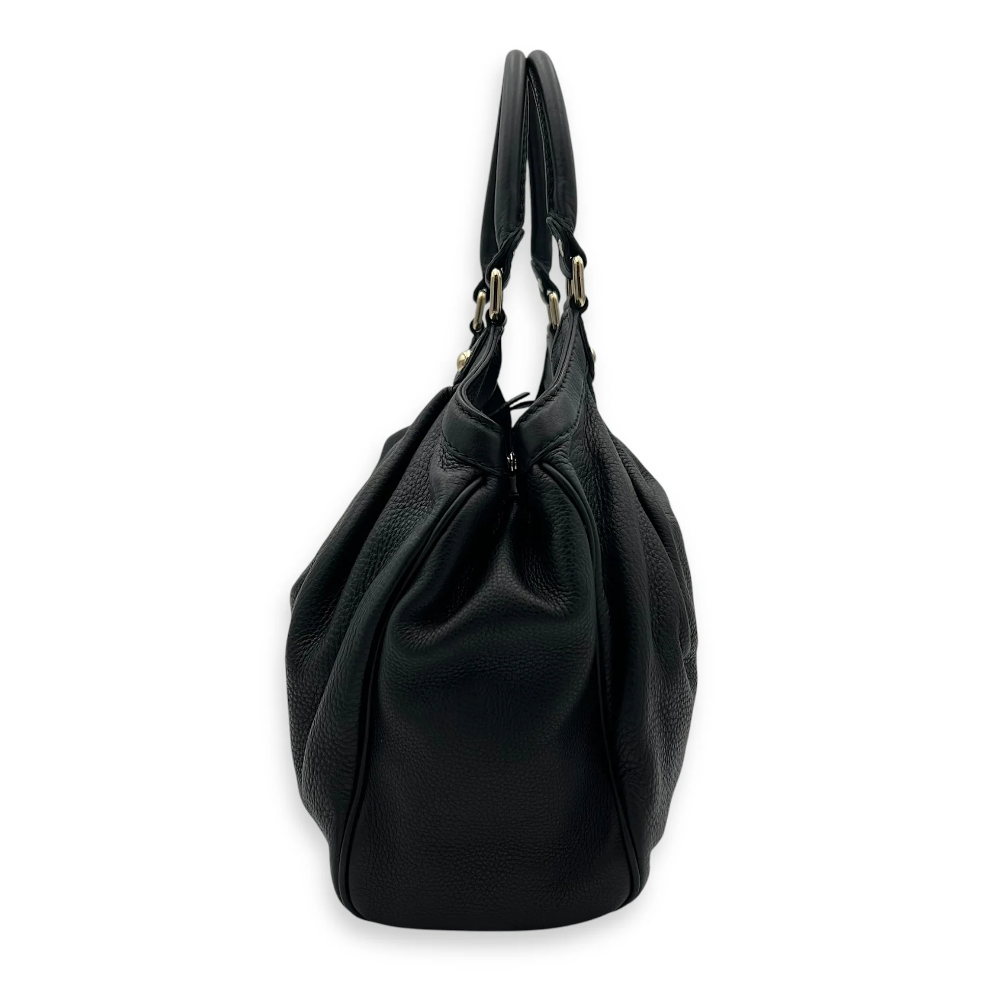 Sukey Black Top Handle Bag in Calfskin, Light Gold hardware