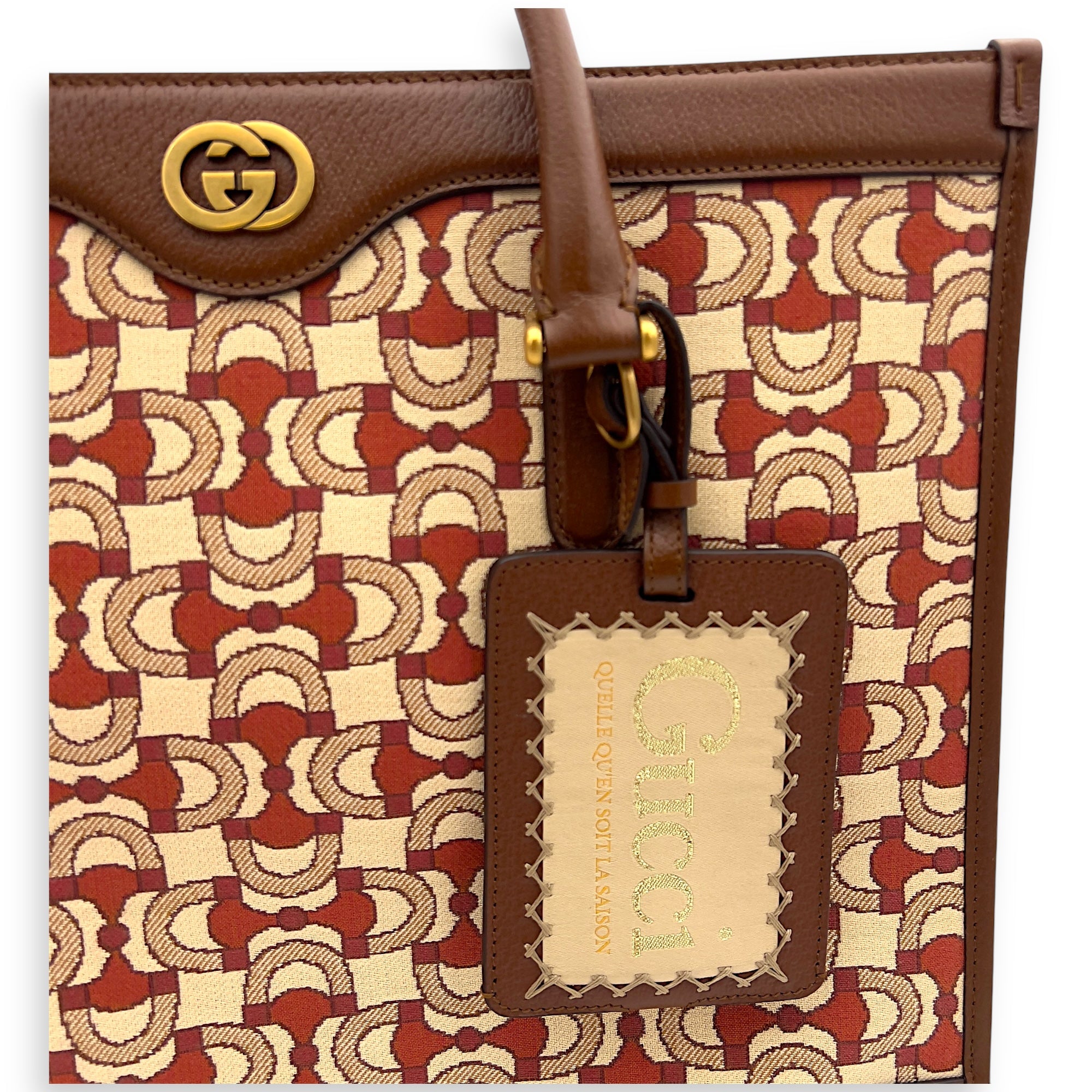 Interlocking G Red Tote Bag in Jacquard, Gold hardware