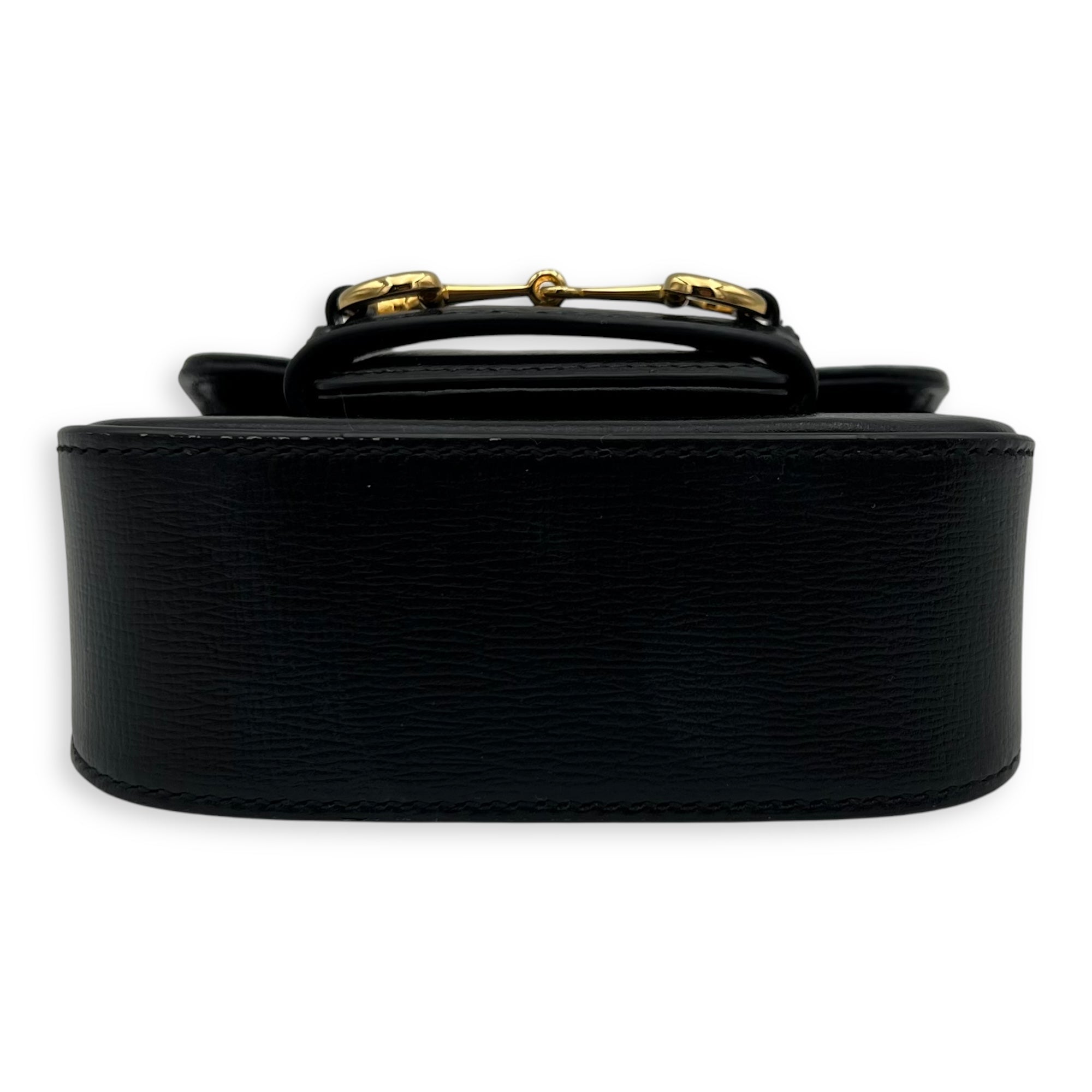 Horsebit 1955 Wallet On Chain Black in Calfskin, Gold hardware