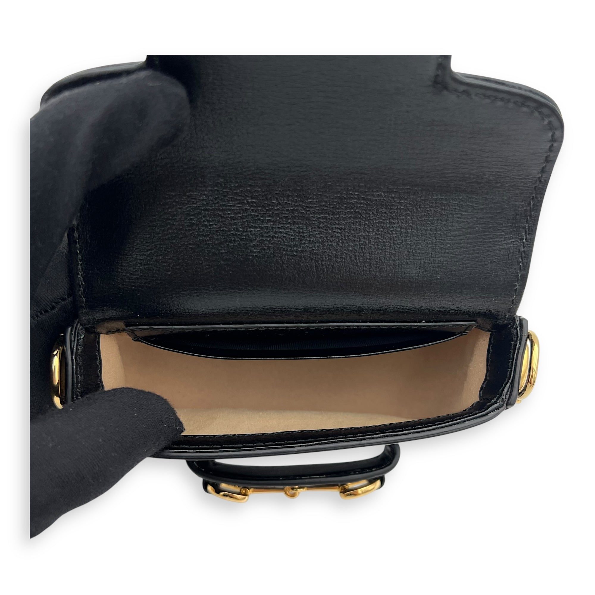 Horsebit 1955 Wallet On Chain Black in Calfskin, Gold hardware