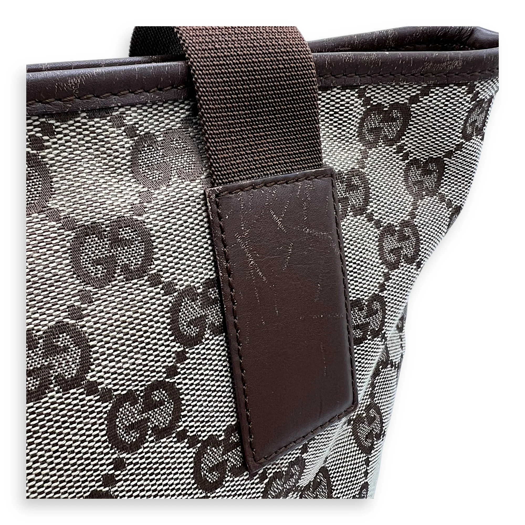 Vintage Tote Bag Brown in Coated Canvas, Silver hardware