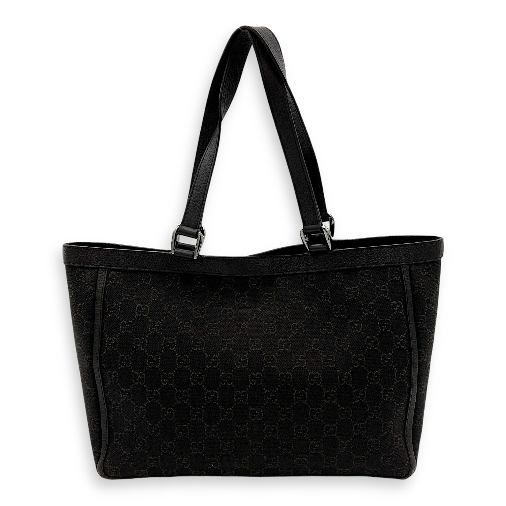 GG Abbey Pocket Black Tote Bag in Canvas, Silver hardware