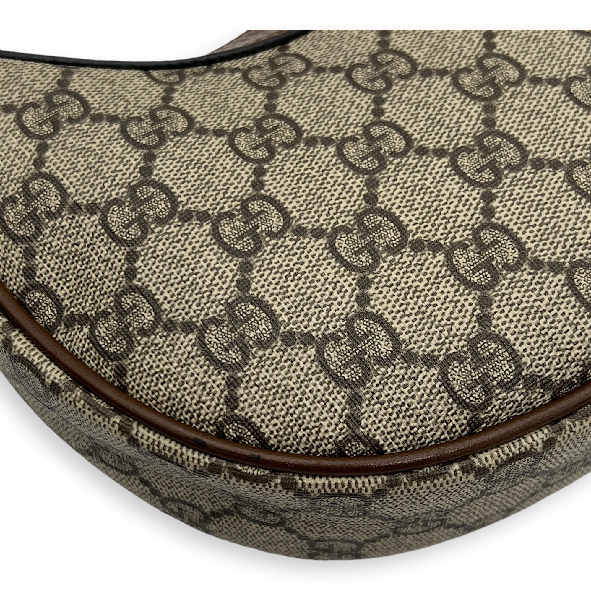 Half Moon Shoulder Bag Brown in Monogram Coated Canvas, Gold hardware